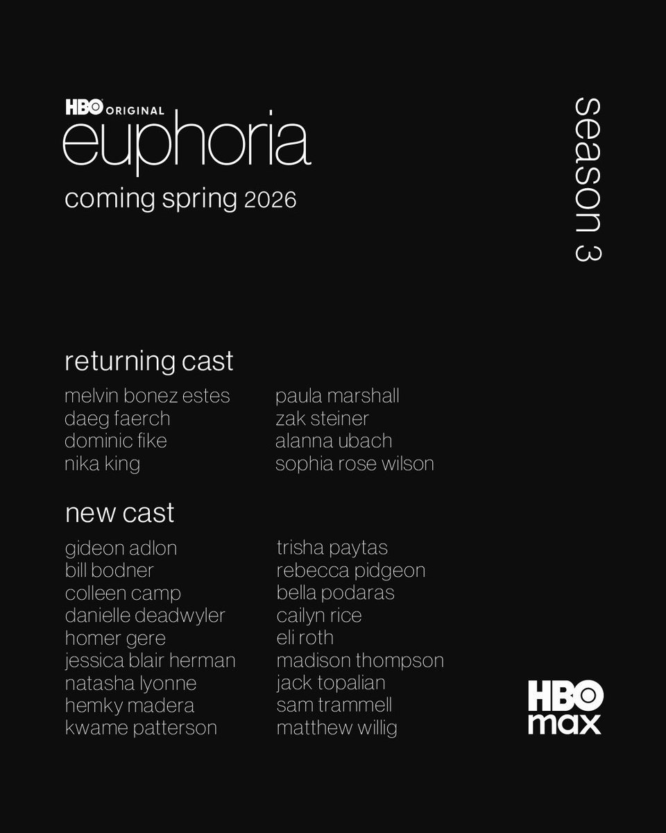 QuidVacuo's tweet image. ¡Anunciado el cast completo de ‘EUPHORIA’ temporada 3!