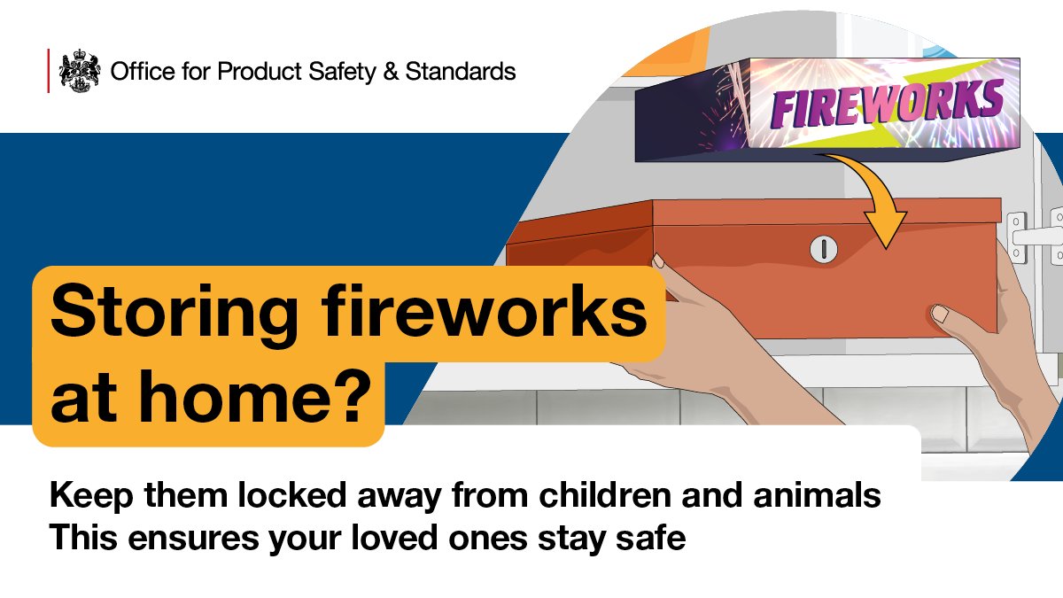 🎆 Storing fireworks at home? 

Make sure they’re kept in a safe place, well out of reach of children and animals. Responsible storage is just as important as responsible use. 

🔗 For full guidance, visit: gov.uk/guidance/my-sa… 

#safetyineveryspark #safetyislit