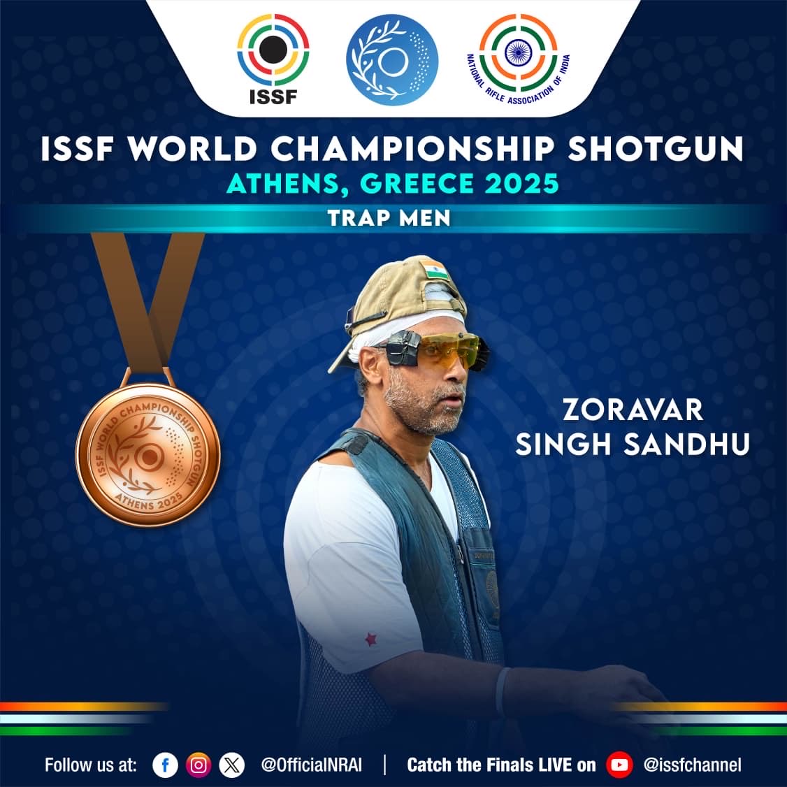 BRONZE ‼️ 🔔 🚨 Zoravar Singh Sandhu wins the men’s trap world championship🥉 🔥💥 in #Athens. Shoots 31 in the final. Huge effort 👏💪🇮🇳 

#ISSFWorldChampionship #Shotgun #TrapShooting #Shooting #ShootingSports #TeamIndia #India