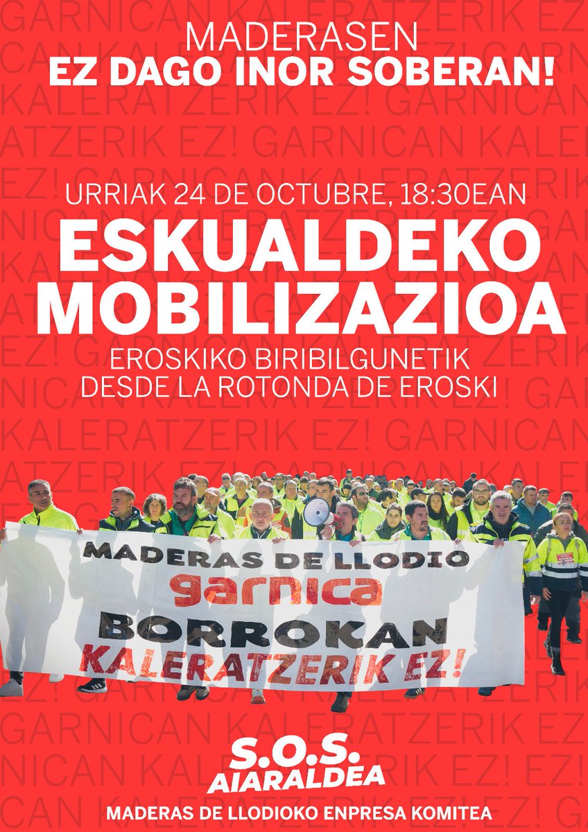 Ez dugu inolako enplegu suntsiketarik onartuko, ez Maderasen eta ezta Aiaraldean ere

Gorde agendan hurrengo asteko zita 👇👇👇

🔴 ESKUALDEKO MOBILIZAZIOA 

🗓️ Urriak 24 de octubre

🕡 18:30

📍 Eroskiko biribilgunetik

Maderasen ez dago inor soberan! Aiaraldea defenda dezagun!