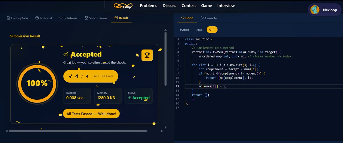 Nakul1001's tweet photo. Building "𝘾𝙤𝙙𝙞𝙣𝙜 𝙋𝙡𝙖𝙩𝙛𝙤𝙧𝙢" #Day40🚀 of Day75 @rohit_negi9 
The Judge0 API sometimes returns fields like compile_output, stderr containing non-UTF8 bytes, causing a 400 err when base64_encoded=false.

Solution: request base64-encoded output from Judge0 &amp; then decode https://t.co/qk19hnqtwb