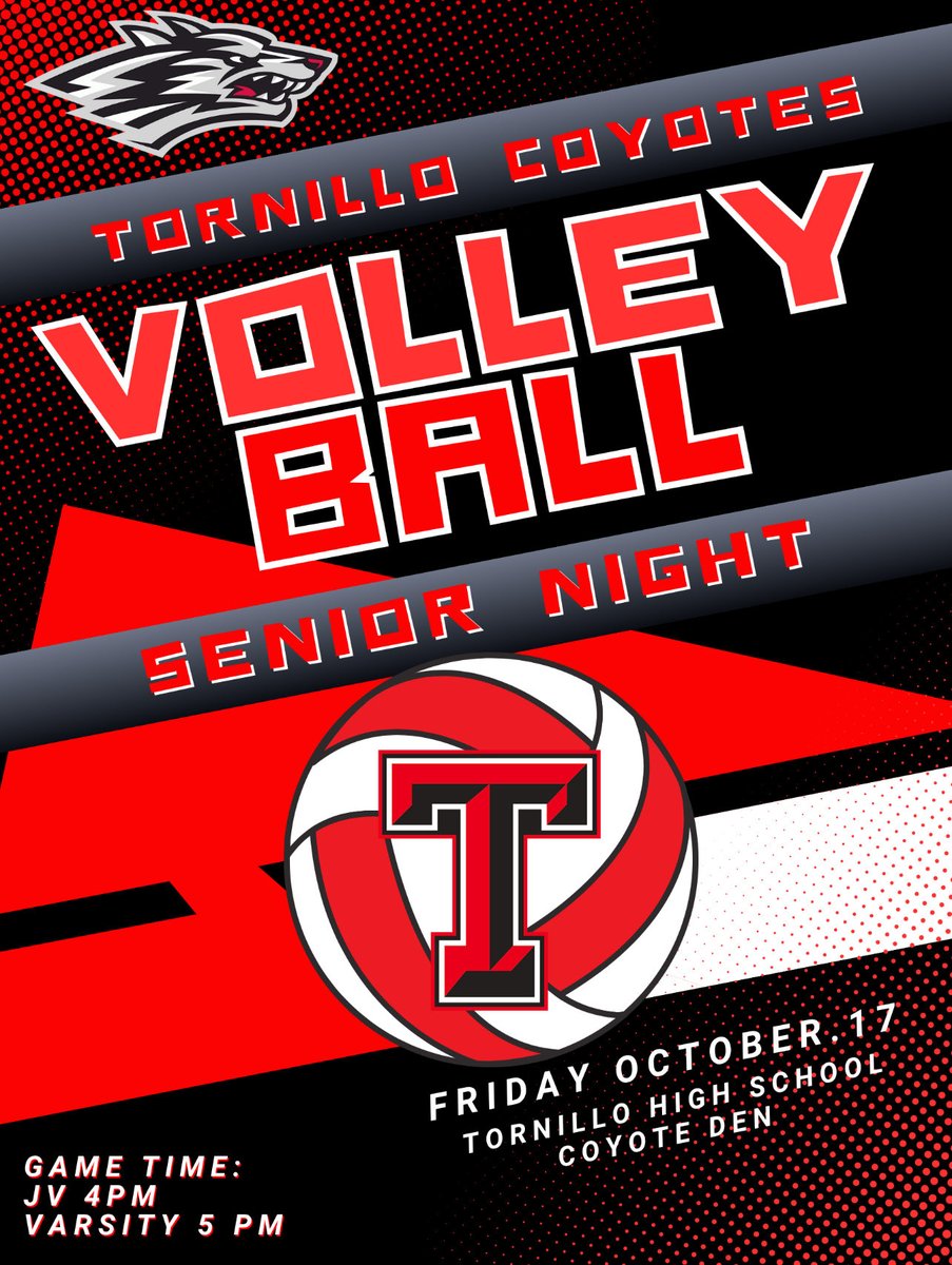 🏐Coyote County! It’s Senior Night at the Den! Come out and Cheer on your Lady Coyotes as they play their last home game of the season!!! Let’s Go!!! #TISDPROUD <a href="/rvegab_TISD/">Rosy Vega-Barrio</a> <a href="/AOlvera_TISD/">Alejandro Olvera</a> <a href="/TornilloISD/">Tornillo I.S.D.</a> <a href="/CoachVega2/">Luis Vega</a>