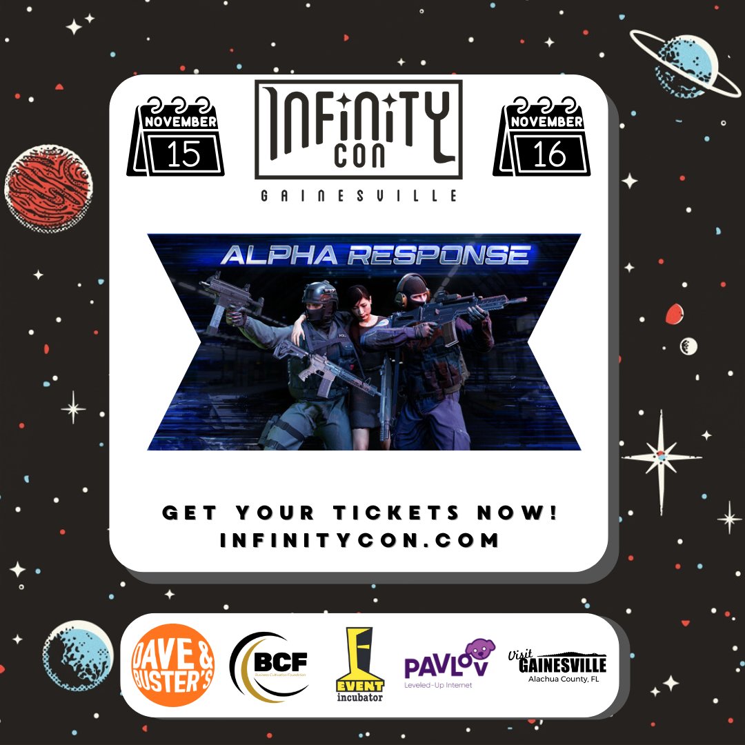 We are excited to announce Alpha Response for our Video Game Showcase this year (thank you <a href="/GoosemanCS/">Minh Le</a>)! We will be featuring several video game developers/publishers with playable games/demos for our Infinity Con Gainesville event on November 15-16 2025.