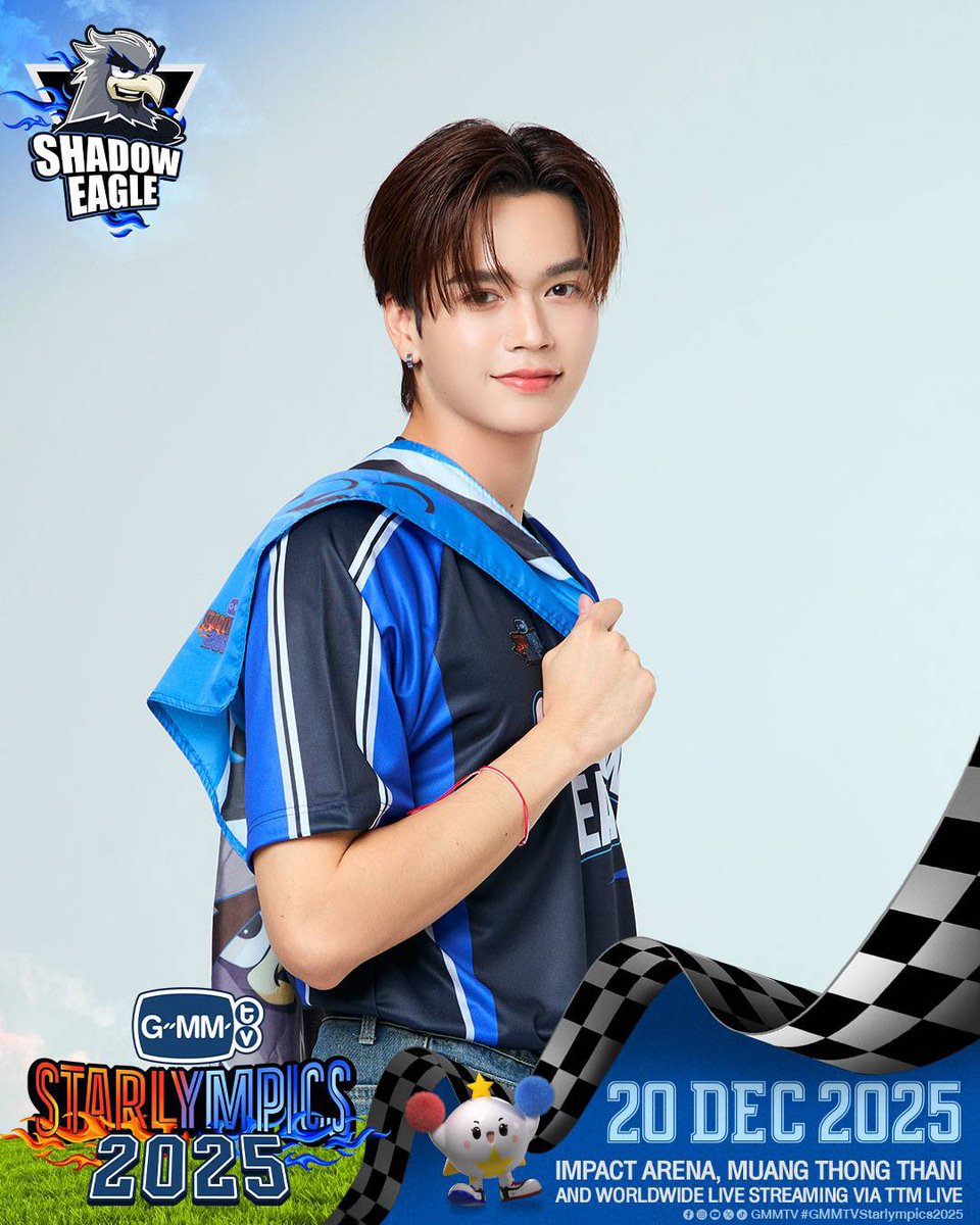 GMMTV STARLYMPICS 2025 🏆 
#GMMTVStarlympics2025
— Team Shadow Eagle 🦅  

👟 4x100 Meters Relay — "MARK T." No.168
🎤 Star Concert — #markjrtn #JuniorMark

🗓 SATURDAY, 20 DECEMBER 2025
📍 Impact Arena, Muang Thong Thani
And worldwide live streaming via TTM LIVE