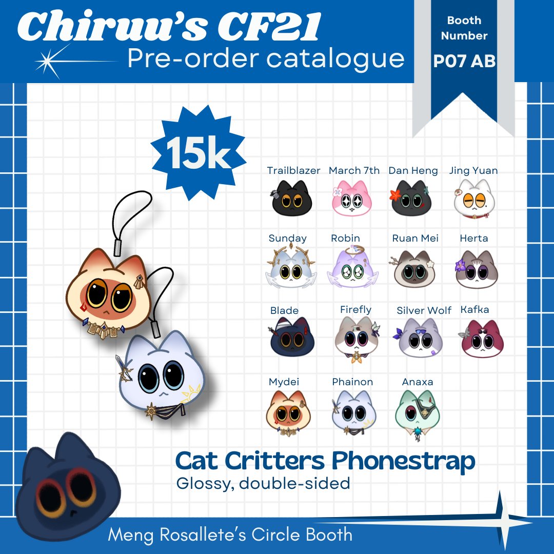 chiruu_ru's tweet image. [🔂 + ❤️ are appreciated!]
Chiruu&apos;s #comifuro21 PO BATCH 2 now OPEN ‼️

🗓️ 17-24 Oktober 2025
📍 Meng Rosallete&apos;s Circle (P07-AB)
💌 Pick up Both days &amp;amp; Mail Order
⭐ Fandom : HSR
🔗 form.jotform.com/252475735147059

More catalogues below! (1/2)
#CFXXI #CF21 #CFXXICatalogue #cf21catalogue