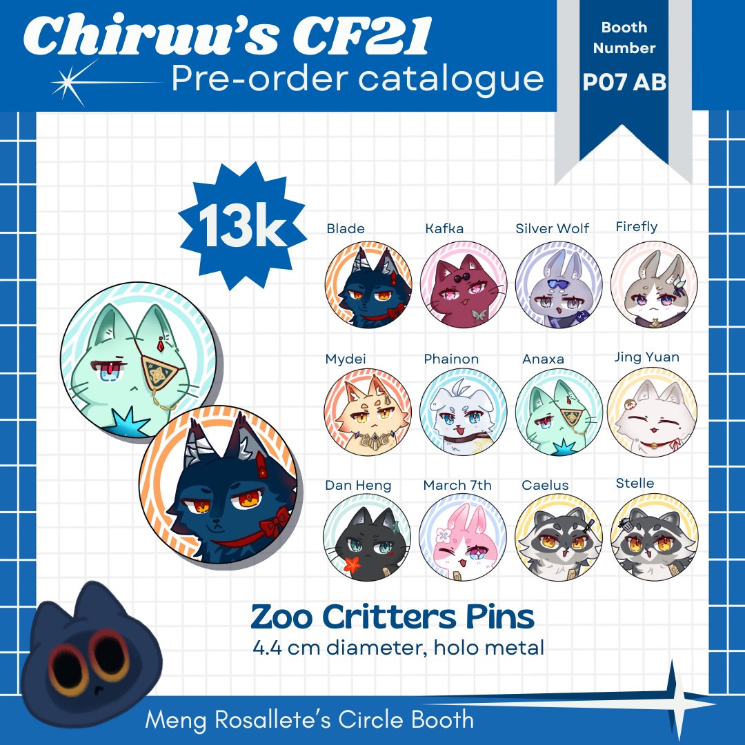chiruu_ru's tweet image. [🔂 + ❤️ are appreciated!]
Chiruu&apos;s #comifuro21 PO BATCH 2 now OPEN ‼️

🗓️ 17-24 Oktober 2025
📍 Meng Rosallete&apos;s Circle (P07-AB)
💌 Pick up Both days &amp;amp; Mail Order
⭐ Fandom : HSR
🔗 form.jotform.com/252475735147059

More catalogues below! (1/2)
#CFXXI #CF21 #CFXXICatalogue #cf21catalogue