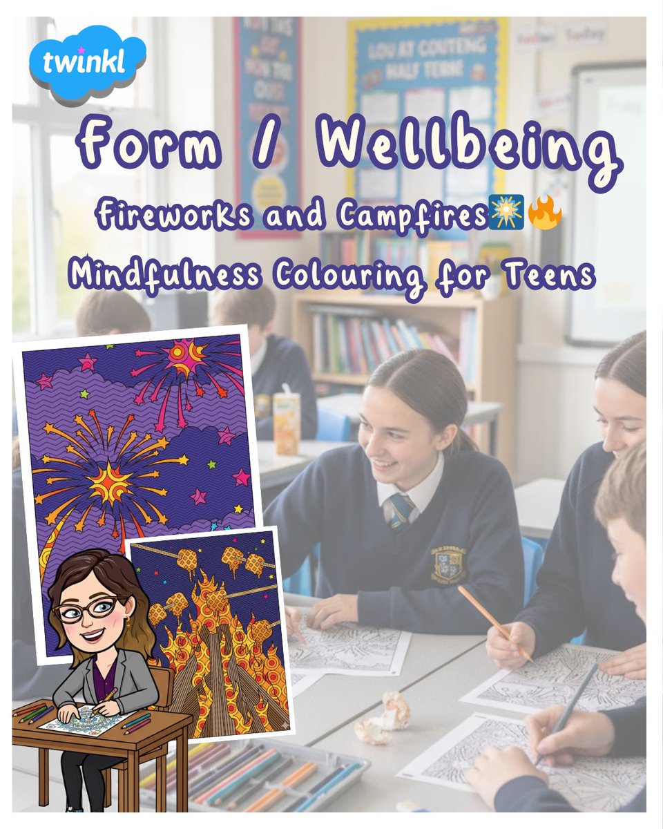 Give your students a break with our Mindfulness Colouring Pages! 🧘‍♀️🎨Featuring sensitive seasonal themes (Fireworks/Campfires 🎆🏕️) Perfect for Form Time!
Download now: twinkl.co.uk/l/1e0ehh
#Wellbeing #Mindfulness #SecondaryTeacher #HalfTerm #Twinkl #NIEducation #KS3 #KS4