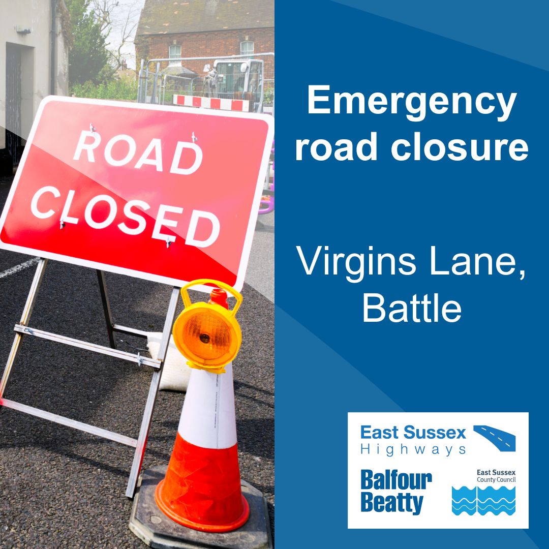 ⚠️EMERGENCY ROAD CLOSURE ⚠️
Emergency works are being undertaken by South East Water on Virgins Lane, #Battle due to a water leak. The road is anticipated to be reopened by Tuesday 21 October. Thank you for your patience.