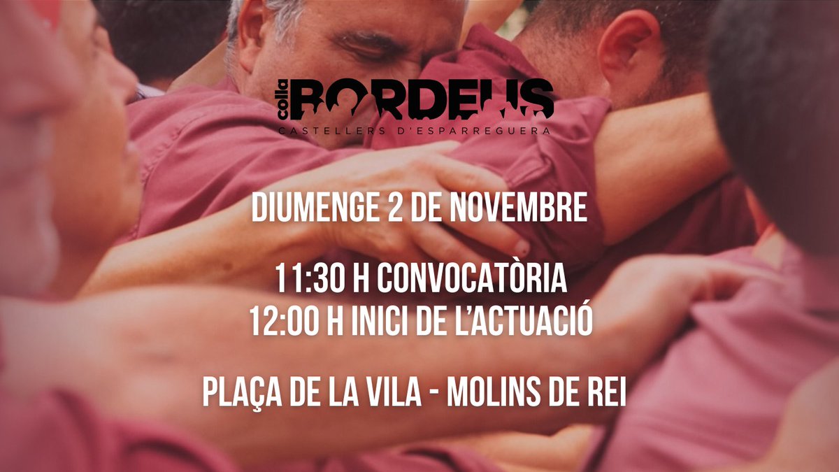 ⚠ ACTUACIÓ ⚠ 

Avui actuem a Molins de Rei! 

Últim esforç abans d’encarar la nostra diada! 💥

📲 Confirmeu l’assistència a l’app.

#castells