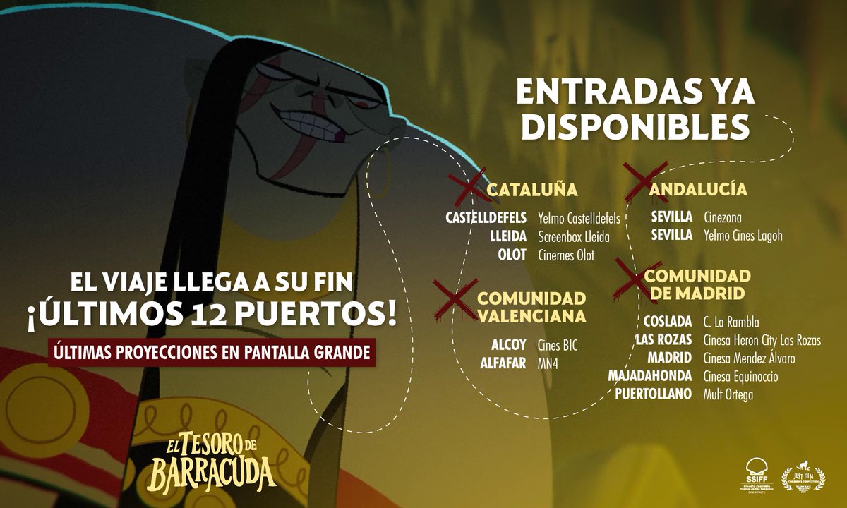 HAMPA STUDIO (@hampastudio) on Twitter photo 🛳️ ¡EL VIAJE LLEGA A SU FIN! 🛳️
Tras estrenarse en <a href="/sansebastianfes/">Donostia Zinemaldia - Festival de San Sebastián</a> y emocionar a miles de espectadores en toda España, ¡estos son los ÚLTIMOS 12 PUERTOS donde vivir #ElTesoroDeBarracuda! 🍿
<a href="/IniciaFilms/">Inicia Films</a> <a href="/filmax/">Filmax</a> <a href="/SMlibros_es/">SM Libros</a> 🛳️ ¡EL VIAJE LLEGA A SU FIN! 🛳️
Tras estrenarse en <a href="/sansebastianfes/">Donostia Zinemaldia - Festival de San Sebastián</a> y emocionar a miles de espectadores en toda España, ¡estos son los ÚLTIMOS 12 PUERTOS donde vivir #ElTesoroDeBarracuda! 🍿
<a href="/IniciaFilms/">Inicia Films</a> <a href="/filmax/">Filmax</a> <a href="/SMlibros_es/">SM Libros</a>