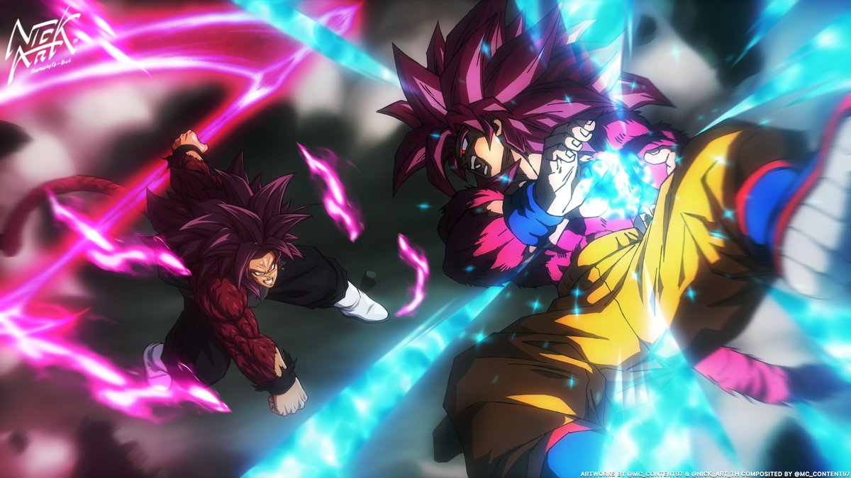 ZickArtTH's tweet image. [Collab] Goku SSJ4 vs Goku Black SSJ4
What if Dragon Ball Daima : &quot;Future&quot; Trunks Saga

A collaboration with @ mc_content97
- Sketch, Render (Goku Black) and Background by @ NickArtTH
- Effect, Render (Goku) and Composited by @ mc_content97