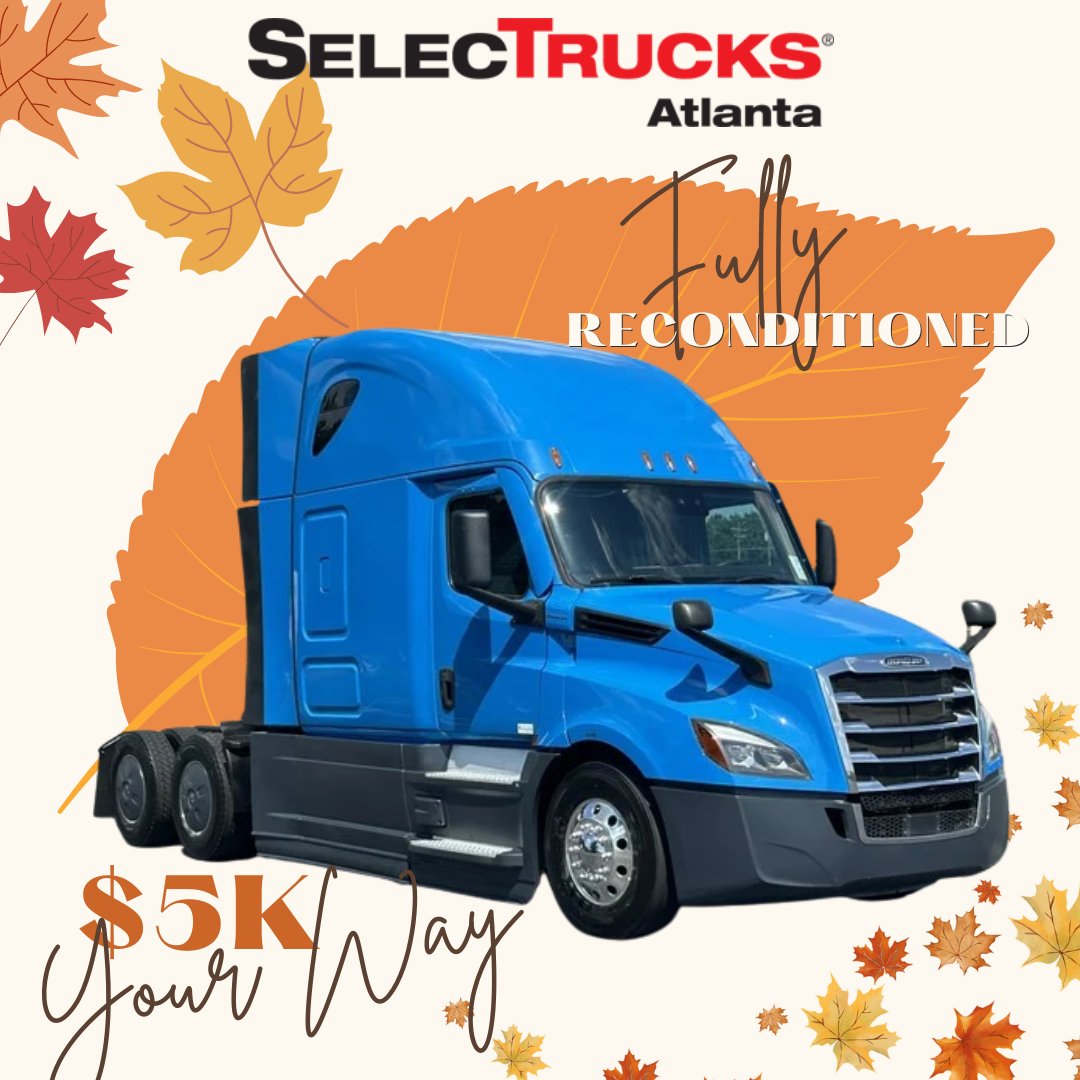 SelecTrucksATL's tweet image. This 2022 Freightliner Cascadia 126 is fully reconditioned and ready to roll — complete with a factory refrigerator, bunk heater, collision mitigation, and all the comforts you need for life on the road. 🚛
📞 Call: 770-957-1997
💻 Click here to view: bit.ly/4oTaL6Q