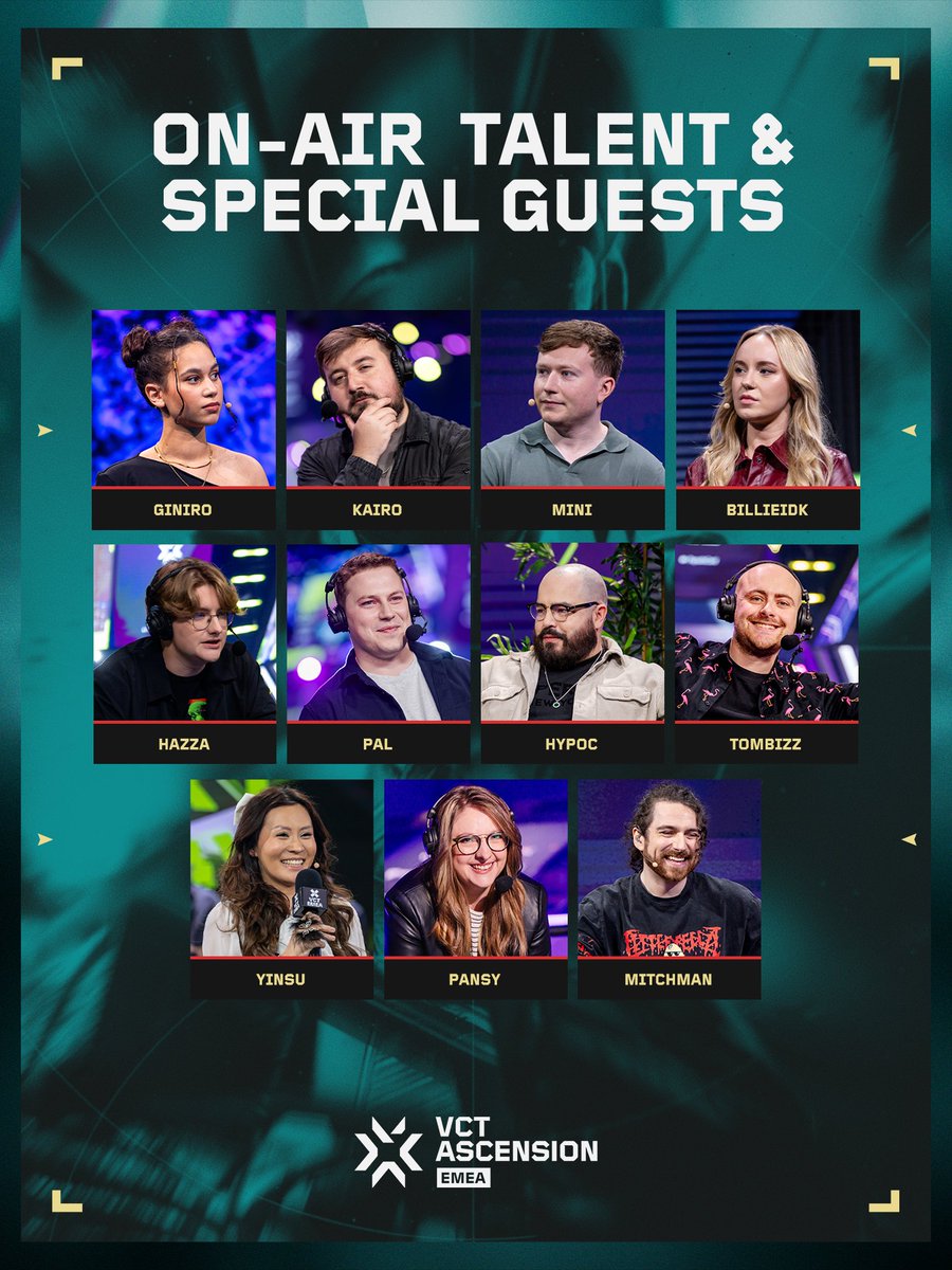 The squad bringing energy to #VCTAscensionEMEA 🎙️

Say hello to your on-air talent and guests!
