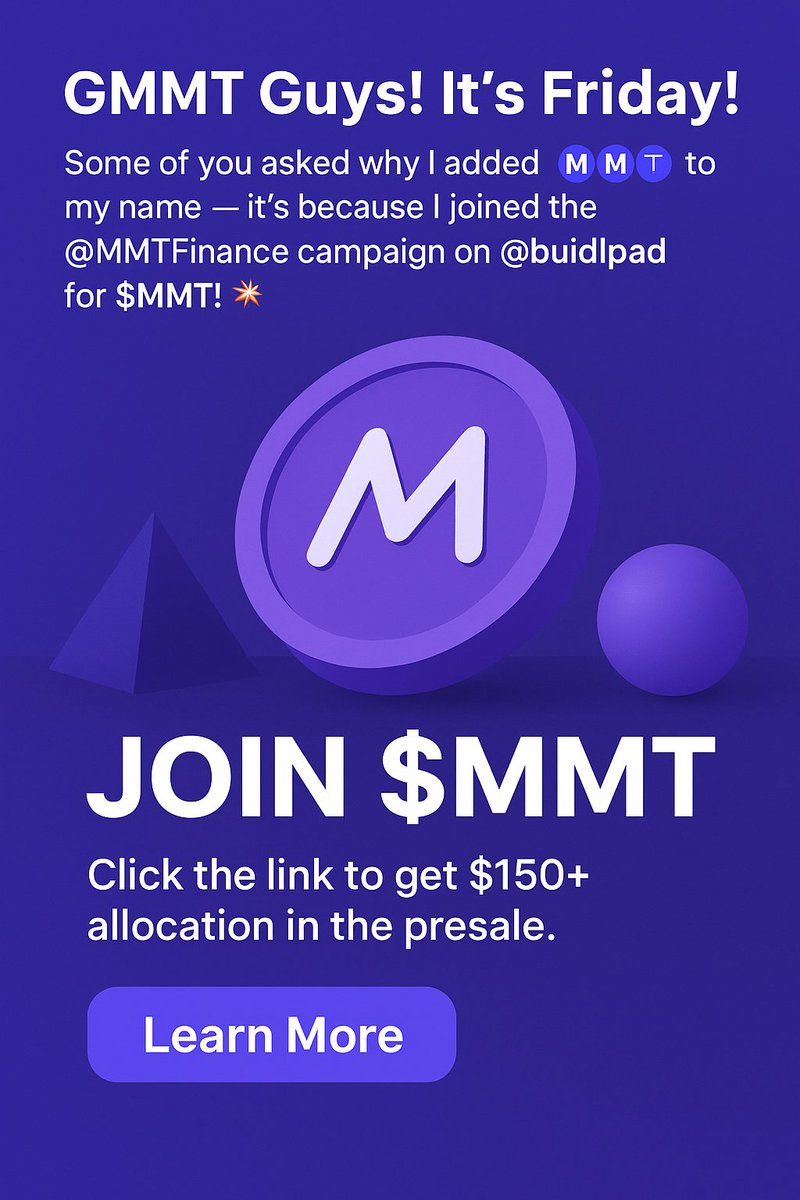 vaqiro's tweet photo. GMMT Guys! It’s Friday! ⚡️

Some of you asked why I added “Ⓜ️Ⓜ️T” to my name —  
it’s because I joined the @MMTFinance campaign on @buidlpad for $MMT! 💥

Momentum has set aside **30% of its allocation** for community contributors — and joining could earn you **$150+ allocation** in the presale. 👀

🗓️ Campaign runs Oct 15, 10 AM UTC → Oct 22, 9:59 AM UTC

Here’s how to join:
🔹 Add “Ⓜ️Ⓜ️T” to your X name  
🔹 Create or join a Squad (solo posts work too)  
🔹 Post your best content about Momentum  
🔹 Submit it on BuidlPad  

I’m chilling while my squad’s cooking up 🔥 content for $MMT.  
What about you? ⛺️