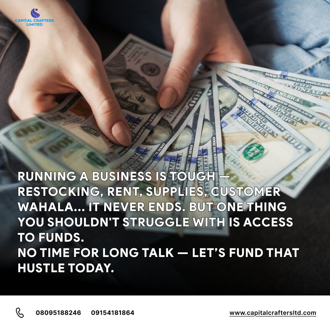 CapitalCraftltd's tweet photo. Business tough, but funding no need to be part of the problem.
Restock.
Pay rent.
Sort supplies.
We dey your side.
No long talk. 
Just funding.

📞 08095188246
🌐 https://t.co/Y0b3fQ2kFm
#BusinessReality #NoLongTalk #FundMyHustle #NaijaBusiness https://t.co/rTKFeBSpAu