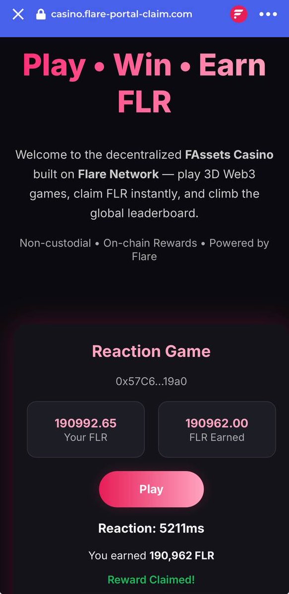 Flare Casino—built for the true Flare community.
Bet, win, and earn FLR using your favorite FAssets.
No bots, no delays—just transparent, fair play on the blockchain.

casino.flare-portal-claim.com

#FAssets #KineticMarkets #Flare #FlareNetwork #PlayToEarn #FXRP #Web3Gaming