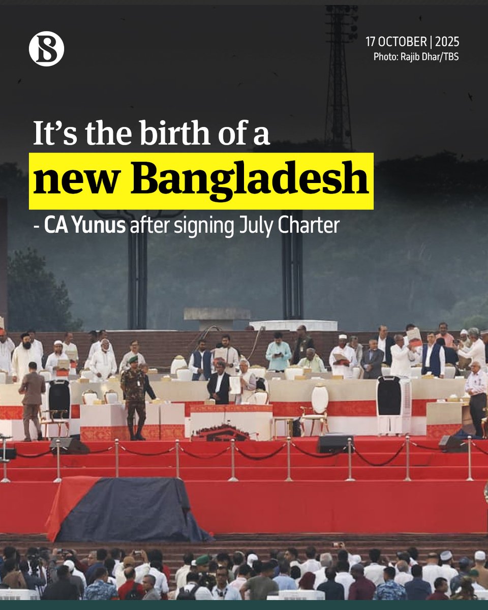 tbsnewsbd's tweet photo. Chief Adviser Muhammad Yunus today (17 October) described the signing of the July National Charter as the birth of a "New Bangladesh."

[Link in comments]

#julycharter #signingceremony #TBSNews https://t.co/rry6tUywLs