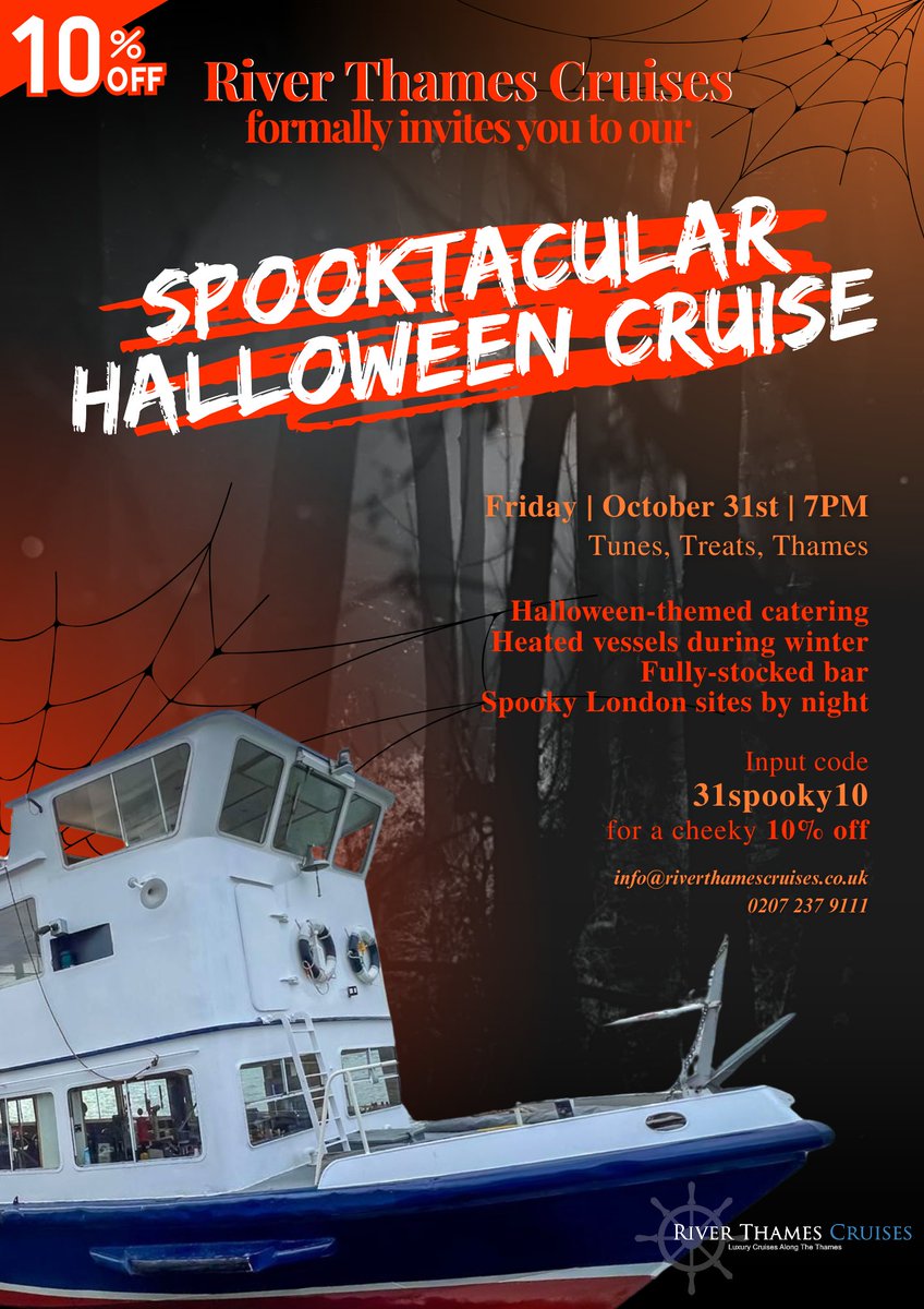 ThamesCruises's tweet photo. 2 weeks until our Spooktacular Cruise! 🎃 Tickets are going quick so be sure to get yours.

🔗https://t.co/xL7R6IxCUo https://t.co/dSjiABWDmK