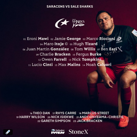 talkMacca's tweet photo. Let's be honest the way Mark McCall spoke about last week changes aren't surprising, Sarries make 6.

Sale have lost Joe Carpenter to an ankle injury in their only change.

Looking forward to @Saracens v @SaleSharksRugby on @talkSPORT2 with @topsy_ojo alongside me again. From 5pm https://t.co/ih4EqytWom