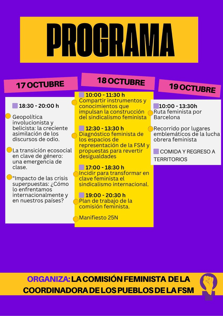 Aquest cap de setmana serem a la 2a trobada de sindicalisme feminista internacionalista! 💪🏾💜🌍