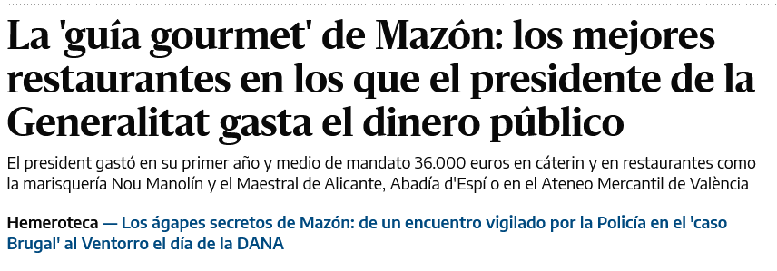 hamtesa's tweet photo. @ppopular A saber: +60M  del dinero de la DANA que ha repartido entre amiguetes +  todo lo que se ha gastado en comilonas gourmets a costa del dinero de los valencianos. Y encima le aplaudis. 

#PPLadrones
#VotarPPMata https://t.co/fJujAhyADj