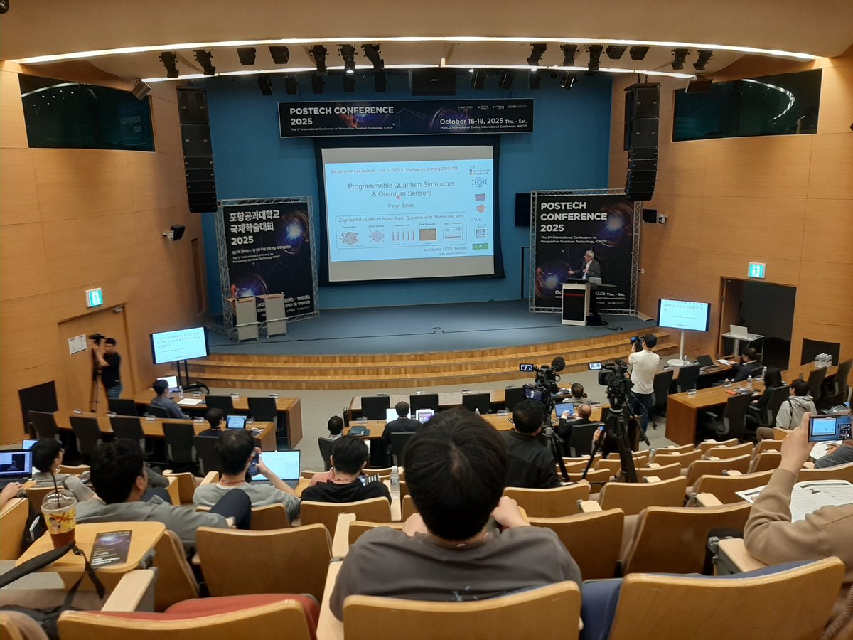 MoonjooLee's tweet photo. Peter Zoller from University of Innsbruck and @iqoqi gave two insightful talks at POSTECH. Congratulations to his Benjamin W. Lee Professorship from APCTP! He will give a plenary talk at the Korean Physical Society meeting next week. https://t.co/dmkNk5LIIS