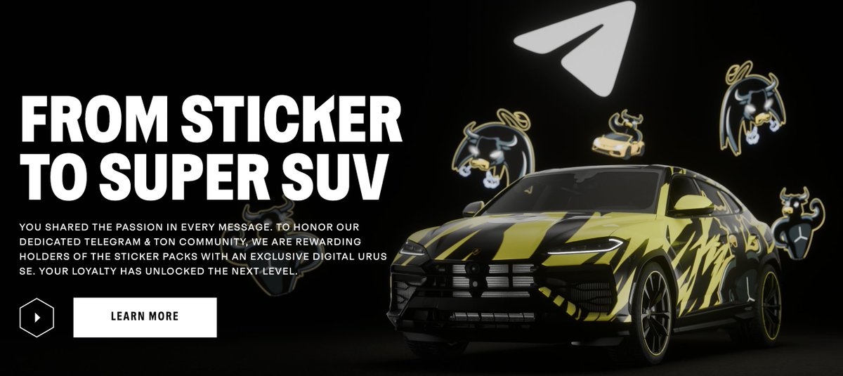 FROM STICKER TO SUPER SUV

Every <a href="/Lamborghini/">Lamborghini</a> x <a href="/ton_blockchain/">TON 💎</a> sticker holder will be able to claim an exclusive digital Urus SE, powered by Motorverse UDI and Quantum Leap tech on #FastForWorld immersive platform.

Find out how to do it 🧵👇