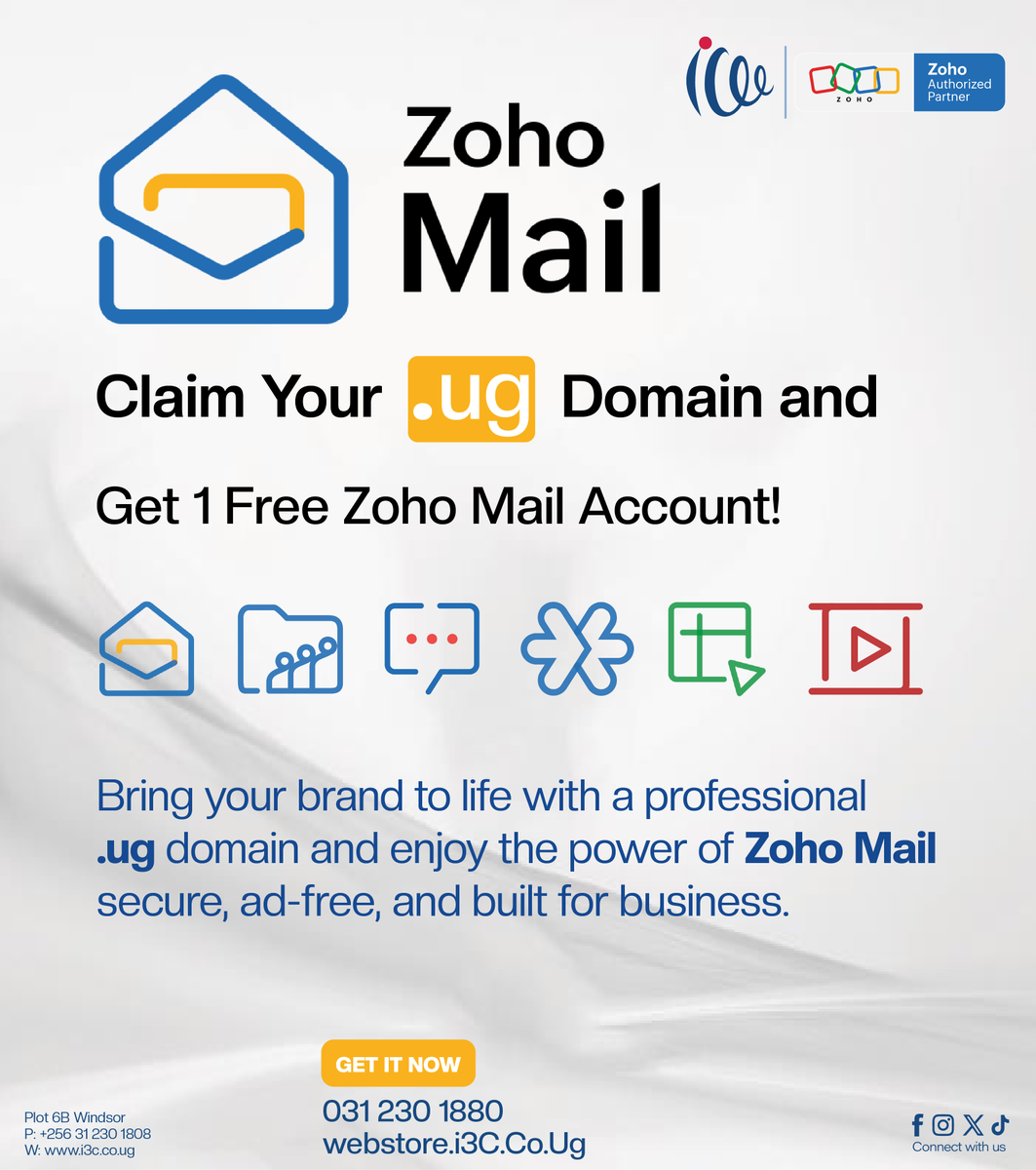 Infinityi3C's tweet photo. Claim your .ug domain + get 1 FREE Zoho Mail account! ๐ผ
Professional, secure, and ad-free email built for your business.
๐ https://t.co/3YsEhOuAD3
#ZohoMail #BusinessEmail #UgDomain #BrandIdentity #i3C https://t.co/h5KCdSfJIk