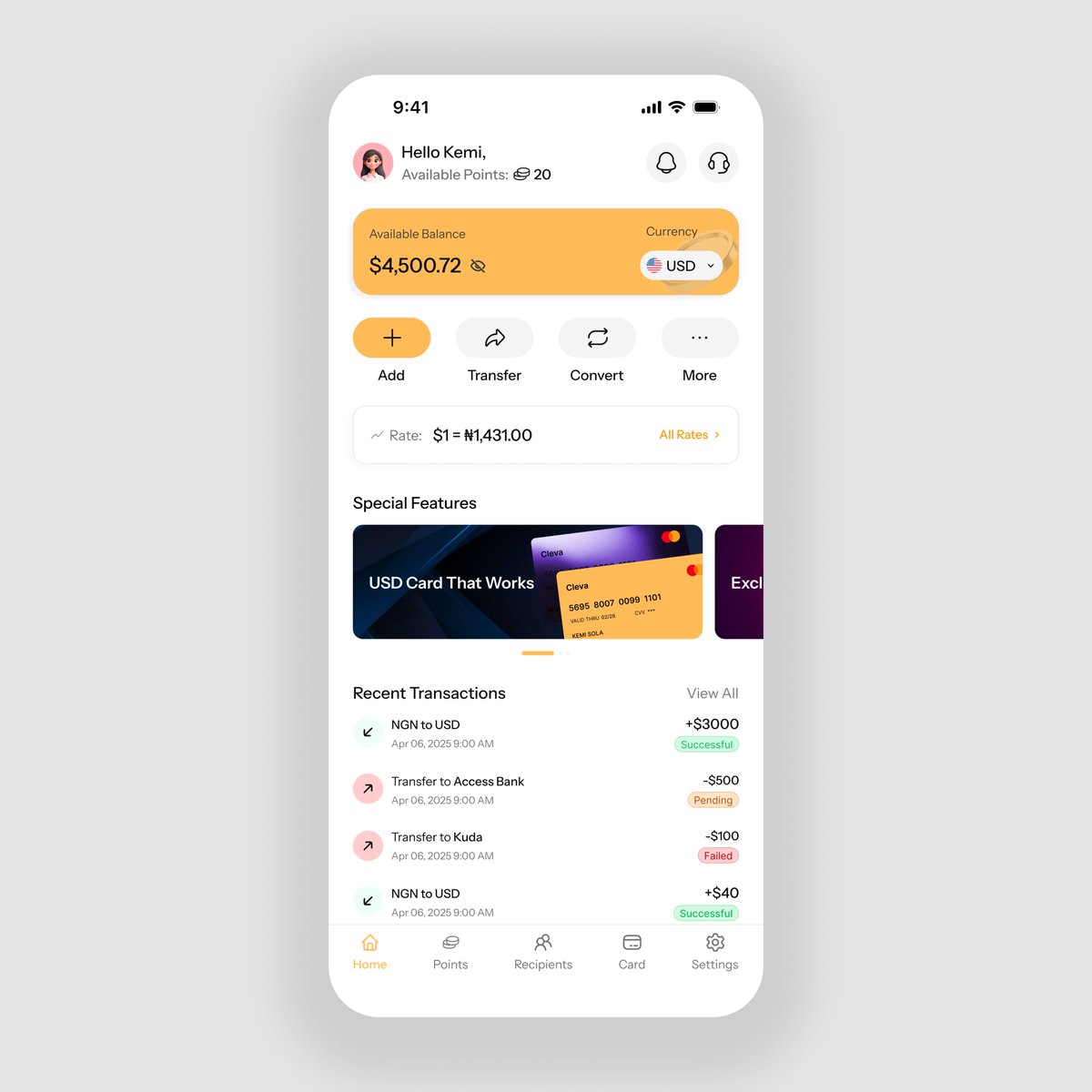 Khemi__Sola's tweet photo. So i jumped on this design challenge and I focused on enhancing the Home, Add Funds, and More screens while keeping their familiar flow intact. 

I made sure to not replace what already works, but to improve the experience without losing what users love.
#Clevaredesignchallenge https://t.co/nIy0Q9EKLp