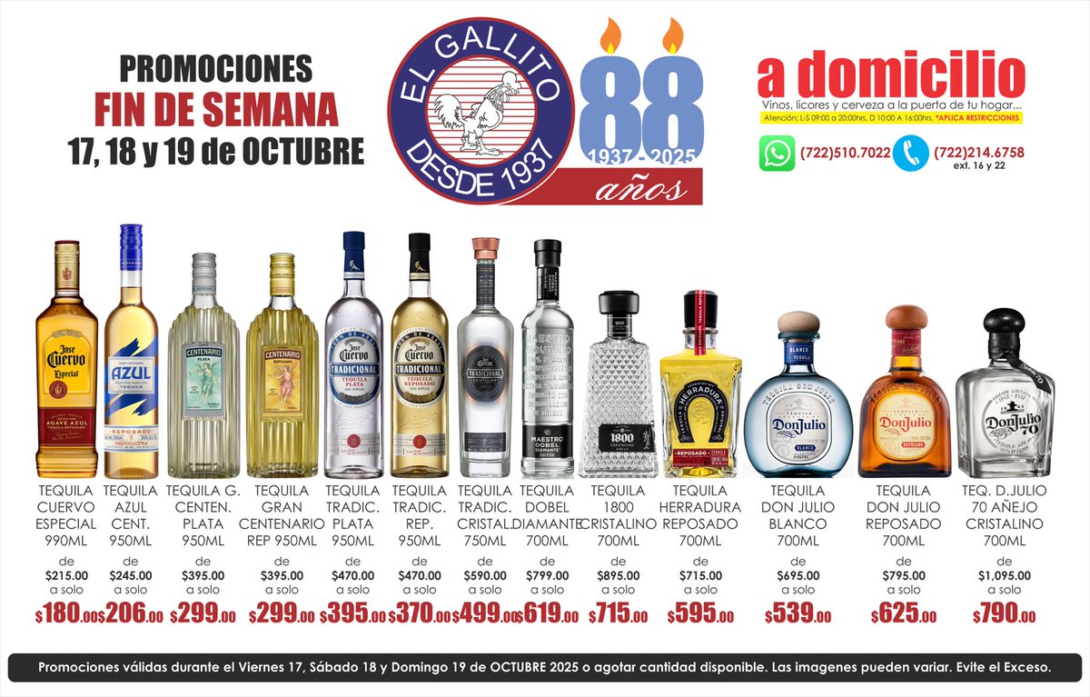 vinoselgallito's tweet photo. 🥳

#aztecadeoro #torres #martell #hennessy #baileys #licor43 #400conejos #montelobos #bacardi #havanaclub #zacapa #sauza #hornitos #cuervoespecial #cuervotradicional #grancentenario #maestrodobel #donjulio #riunite #johnniewalker #jackdaniels #buchanans #amigallitos #absolut https://t.co/ScqBhdBtQq