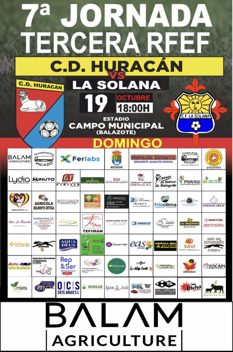 Volvemos al Municipal 🔴🔵⚽️

🏆 Jornada 7  Tercera RFEF G.XVIII 
📆Domingo 19 de Octubre 
🕗 18:00H 
🆚<a href="/Cflasolana/">CF La Solana</a> 
🏟️Municipal de Balazote