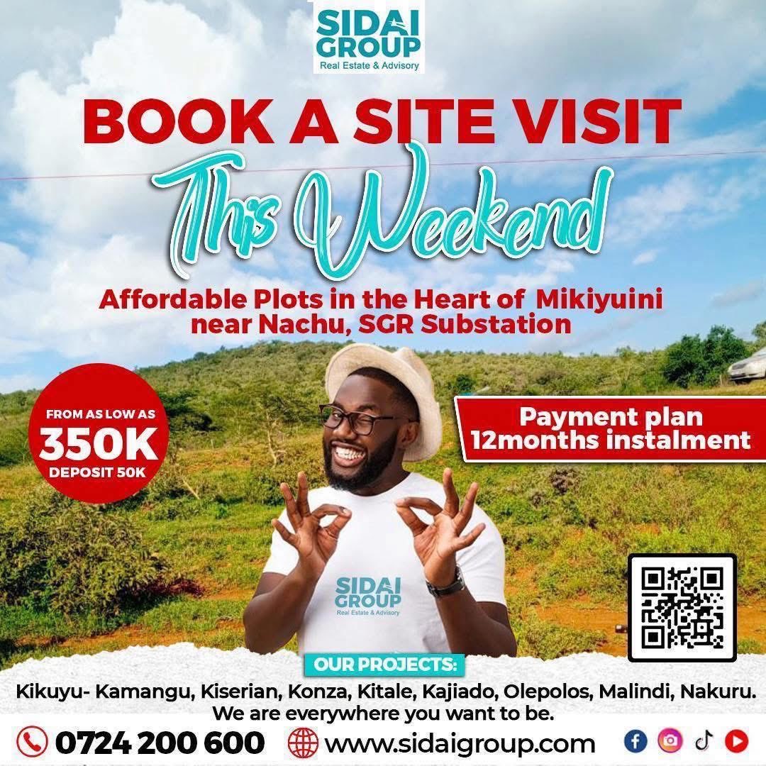 𝐖𝐡𝐞𝐧 𝐨𝐩𝐩𝐨𝐫𝐭𝐮𝐧𝐢𝐭𝐲 𝐜𝐚𝐥𝐥𝐬, 𝐲𝐨𝐮 𝐚𝐧𝐬𝐰𝐞𝐫!

Now is the perfect time to own land in a location set for exponential growth and unmatched tranquility.
Our prime plots in Mikuyuini, right by the Nachu SGR, are where smart investors are planting their future.