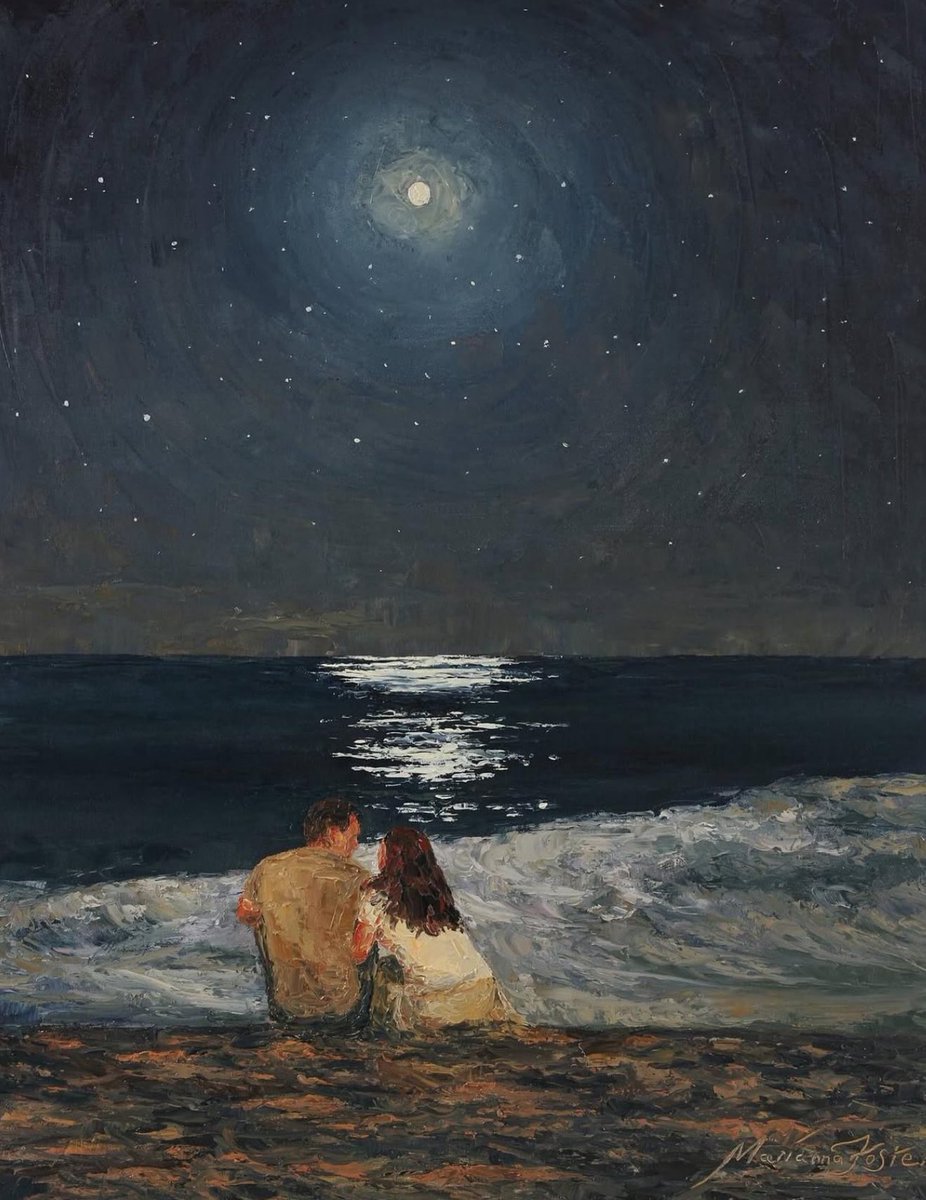 AcademiaAesthe1's tweet image. Moonlight Over The Ocean by Marianna Foster
