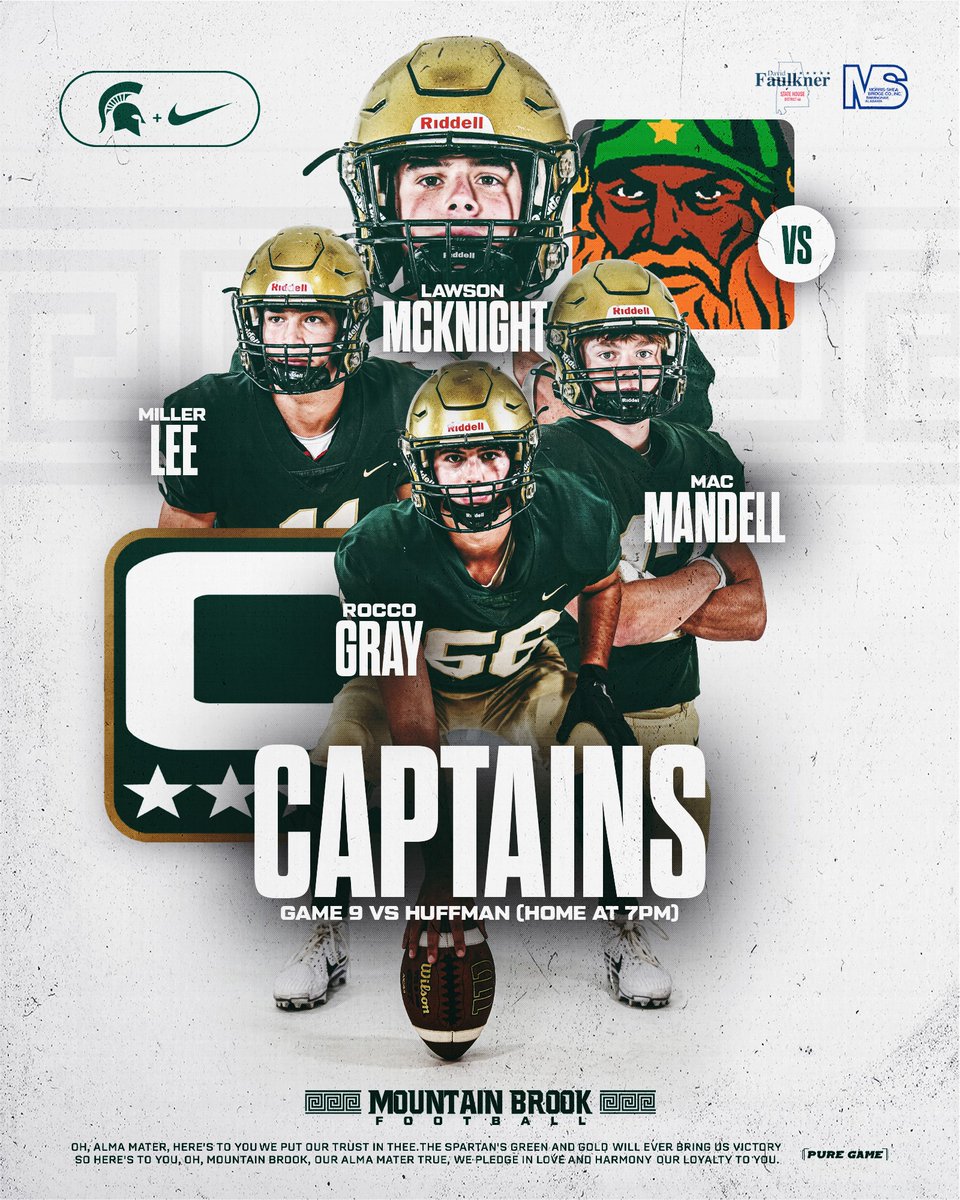 Mountain Brook Football (@mtnbrookftbl) on Twitter photo Game 9 Captains: Miller, Lawson, Mac and Rocco
#ShieldsUp #GSG Game 9 Captains: Miller, Lawson, Mac and Rocco
#ShieldsUp #GSG