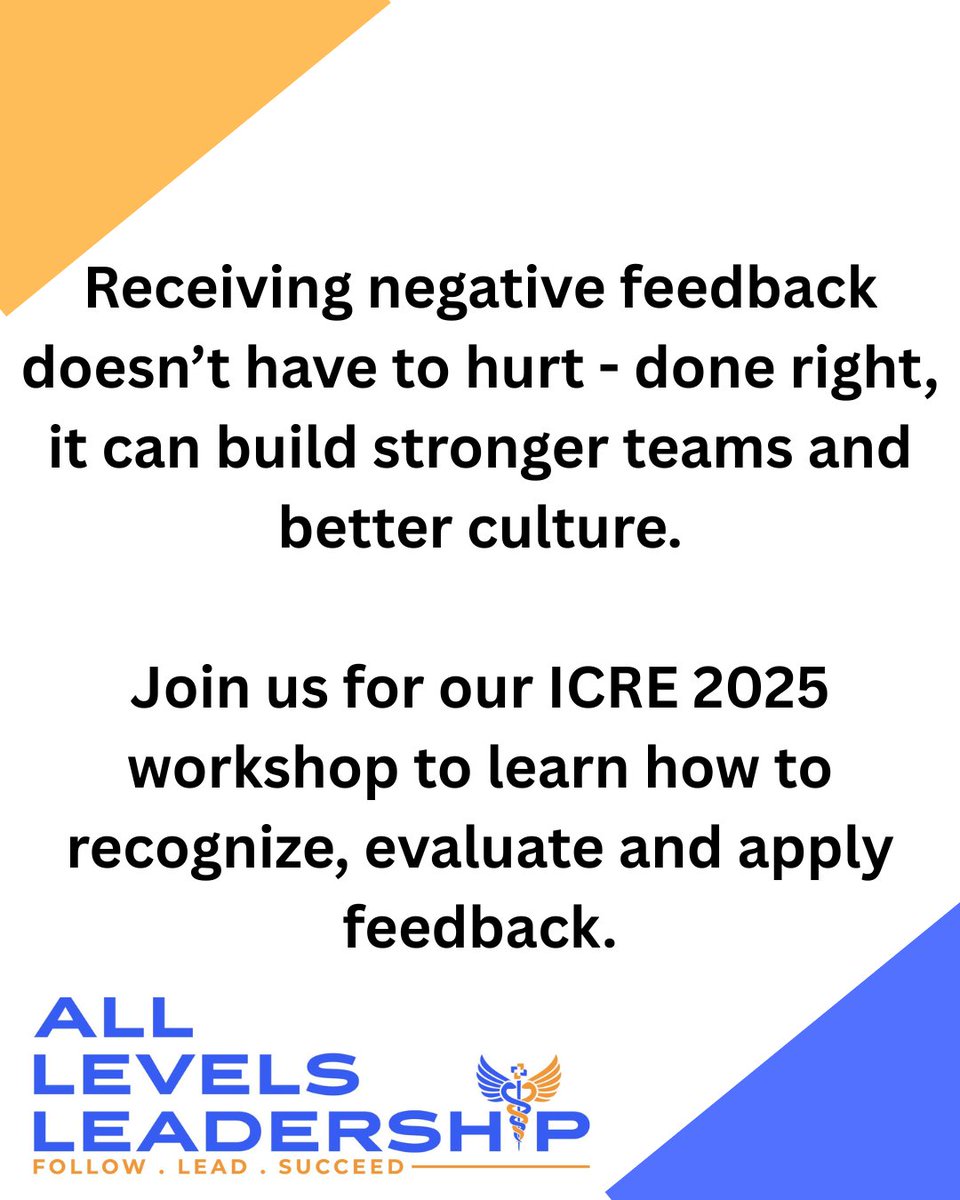 AllLevelsLead's tweet photo. Dr. Jess Bunin & Dr. Lauren Weber are leading an #ICRE2025 workshop every healthcare leader should attend:
“Beyond the Sting: Harnessing Negative Feedback for Positive Culture”

💬 Want a preview? Watch this short video on receiving feedback well:
🎥 https://t.co/a5ID7JRrxE

#MedEd #Leadership #FeedbackCulture #AllLevelsLeadership