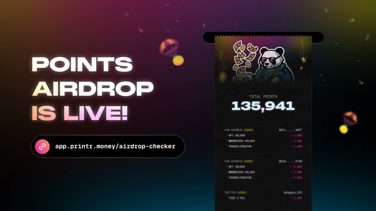 printr's tweet image. 🪂 THE TRENCHES HAVE BEEN WAITING 🪂
If you've launched or traded memes on Pump, Bonk or Fourmeme this year, you might have a surprise waiting for you... 🎁
Check your airdrop here: app.printr.money/airdrop-checker
Share your results with us below! 👇