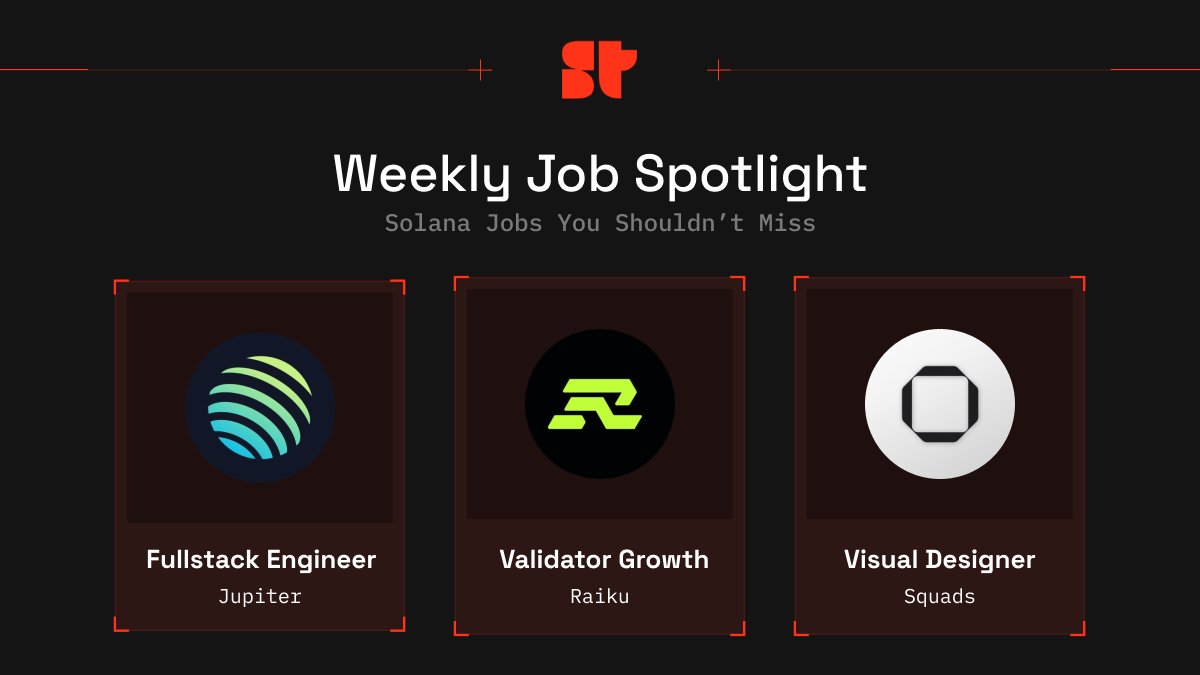 SuperteamTalent's tweet image. Weekly Job Spotlight

Here are this week&apos;s hottest job openings in the Solana ecosystem that we are actively hiring for

Join the Superteam Talent Network to access all relevant jobs on Solana ⤵️