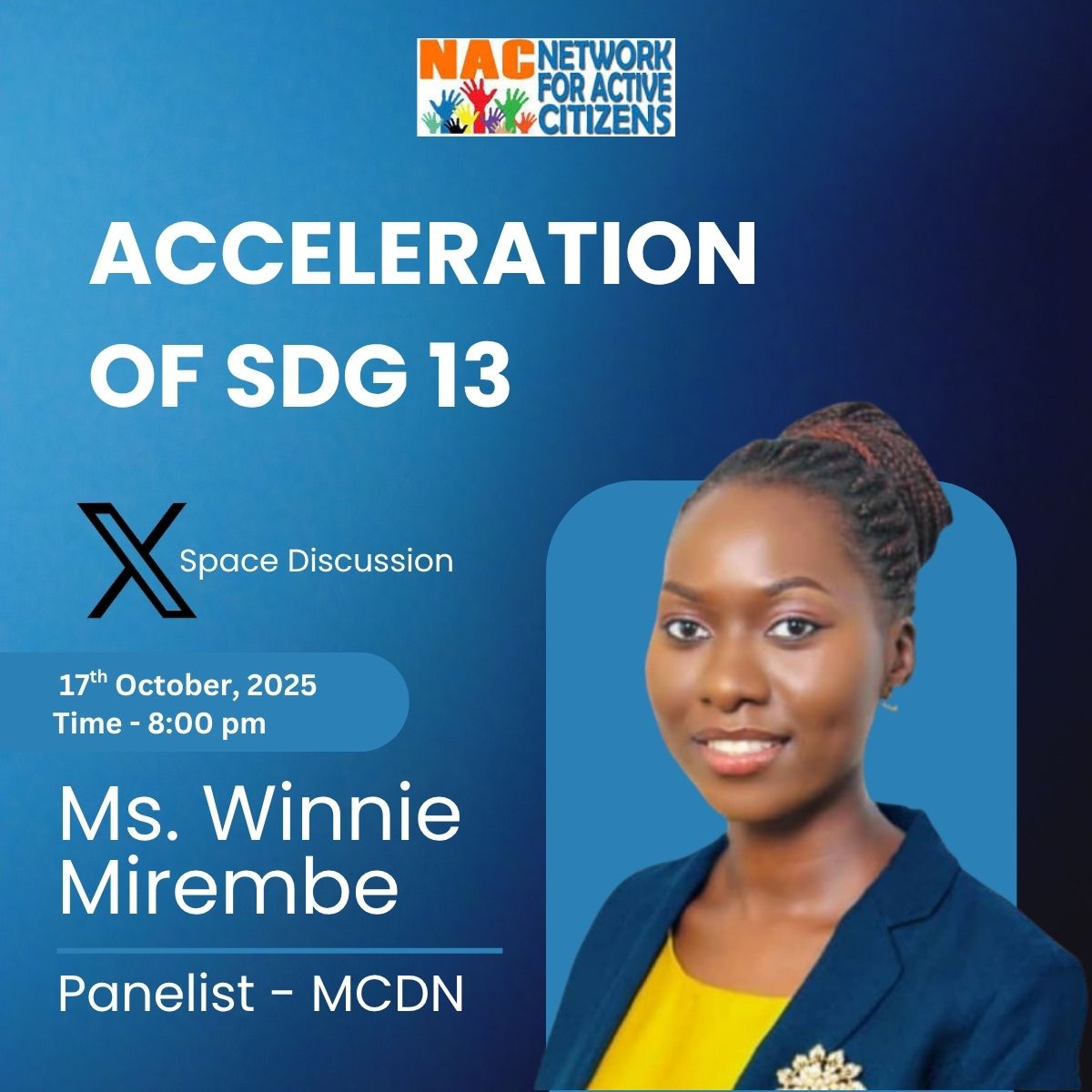 Mirembe__Winnie's tweet photo. Thrilled to be a panelist tonight on @activecitizensu X Space . In our discussion we will dive into #ClimateAction and how we can accelerate #SDG13, let's explore innovative solutions and collective efforts to combat the climate crisis. Join us live at 8pm! #ClimateAction #SDG13 https://t.co/8niXekIYMG