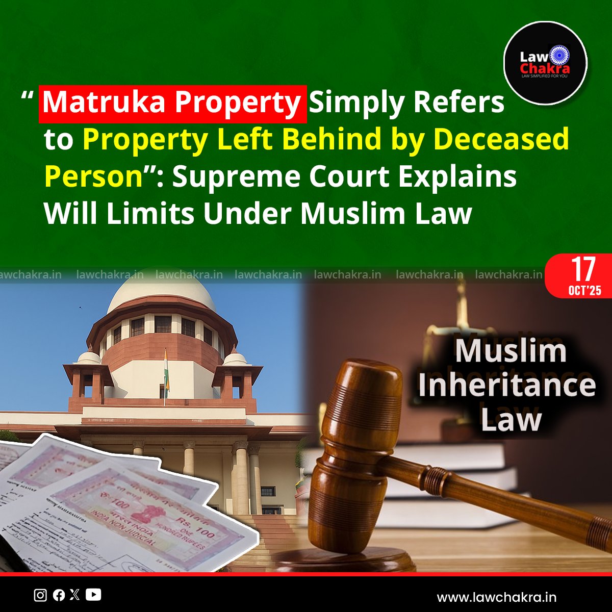 LawChakra's tweet image. The Supreme Court defines matruka property and the role of a Will in inheritance. Learn how Muslim law succession rules govern the distribution of property left behind by a deceased.
For More Details Visit: lawchakra.in/supreme-court/…
#SupremeCourtofIndia #Muslim #LIMIT #property