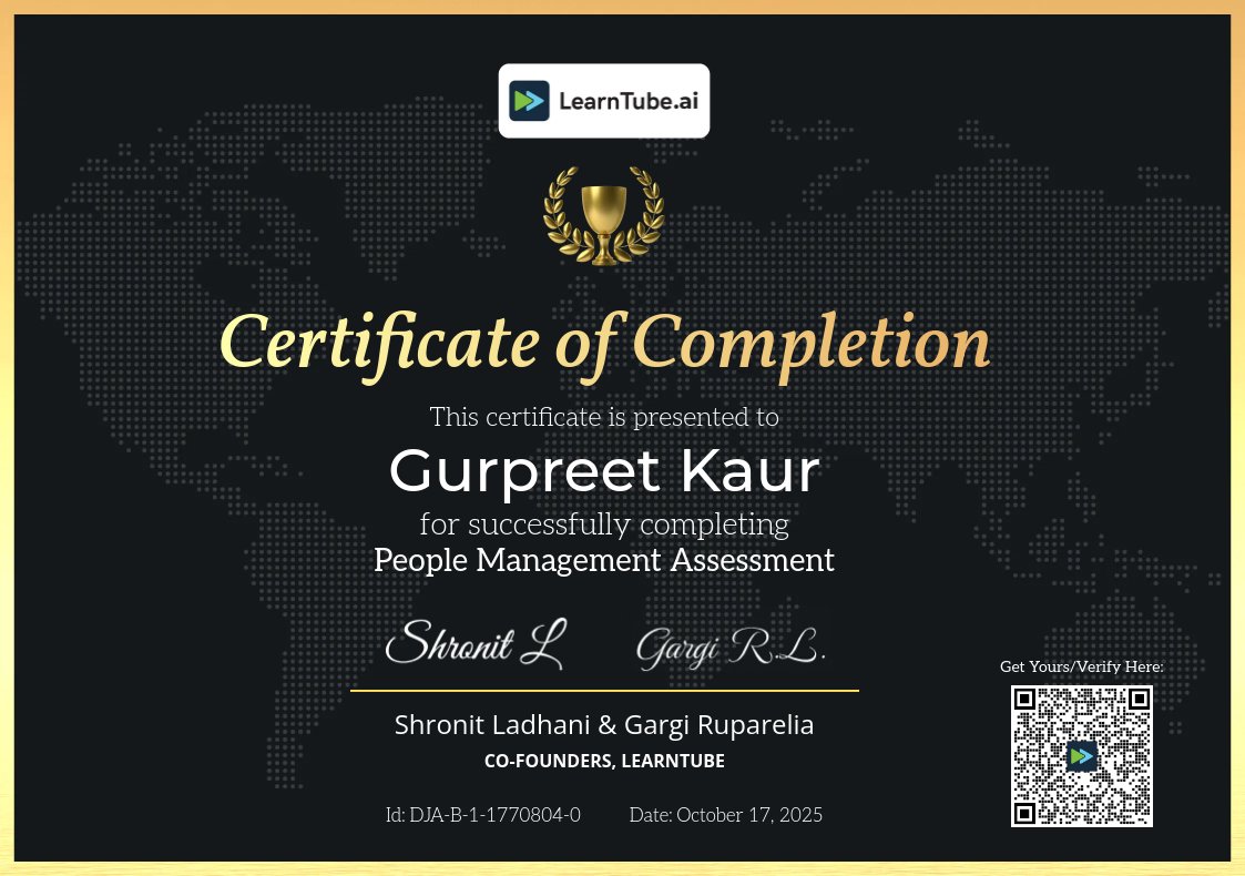 sonyacheema's tweet image. Completed my People Management Assessment!

Grateful for the opportunity to keep evolving as a leader and better understand what it takes to build motivated, high-performing teams.

#Leadership #PeopleManagement #ContinuousImprovement