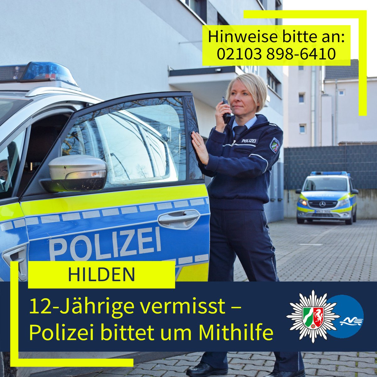 #Hilden: Seit dem 13.10.25 wird erneut die 12-jährige Ylvie S. aus einer Jugendwohngruppe in Hilden vermisst. Die Polizei kann nicht ausschließen, dass sich das Mädchen aufgrund ihres jungen Alters in einer Notsituation befindet. Siehe: presseportal.de/blaulicht/pm/4… #PolizeiME 👮‍♂️