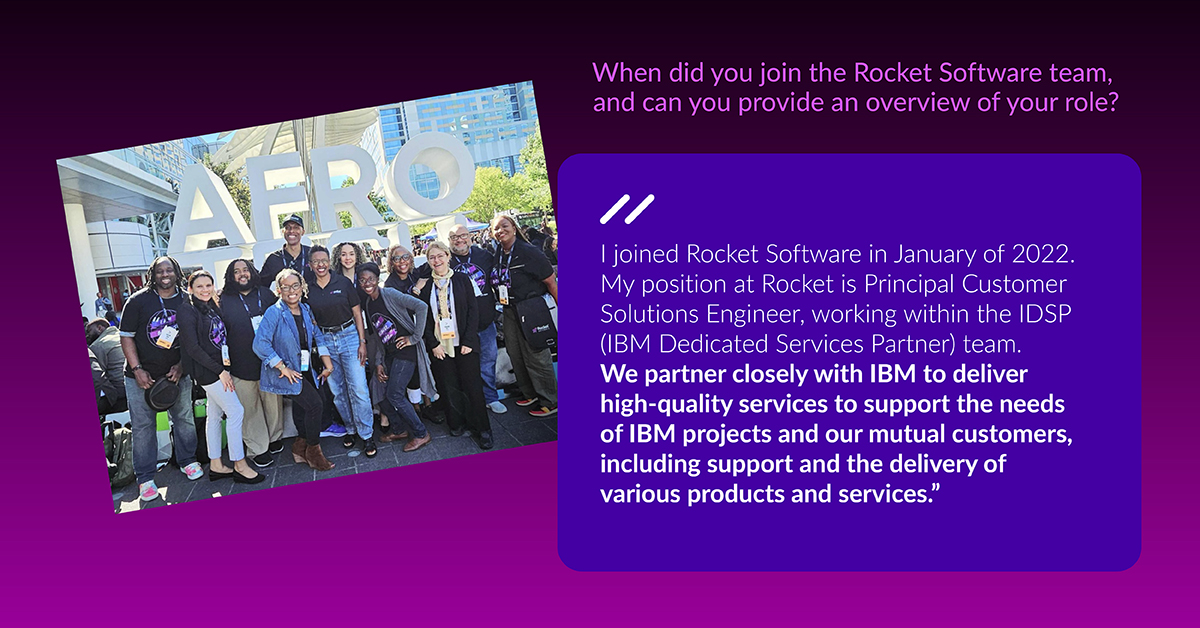 Rocket's tweet image. Our Principal Customer Solutions Engineer, Michelle Mack, works with our IDSP team to support ongoing @IBM partner projects and mutual customer needs.

Get to know Michelle and how she places #Love at the forefront of all her interactions with Rocketeers, customers, and partners.