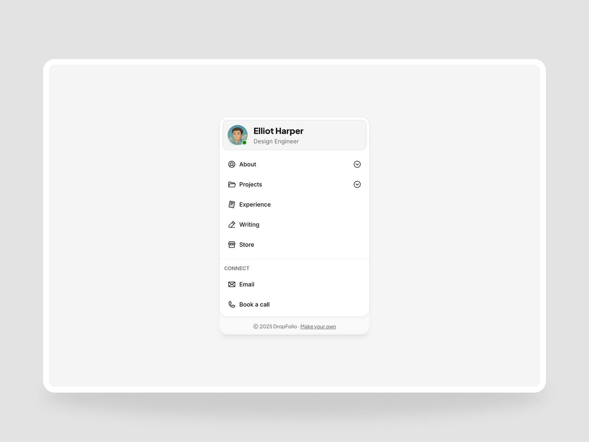 julesvcode's tweet image. DropFolio FREE @framer template
A minimal dropdown-style portfolio template that works like a Link in Bio.
Check it out at 88pixels(.)co