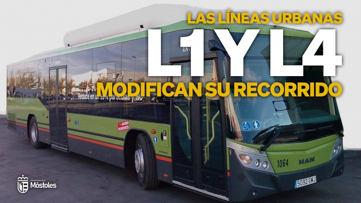 🚌 A partir del 20 de octubre, las líneas urbanas L1 y L4 modificarán su recorrido en Móstoles para mejorar la seguridad vial y la circulación.

La medida responde a una petición del Ayuntamiento, aceptada por el <a href="/CRT_Madrid/">Consorcio Regional de Transportes de Madrid</a>, a través de la Concejalía de Movilidad.