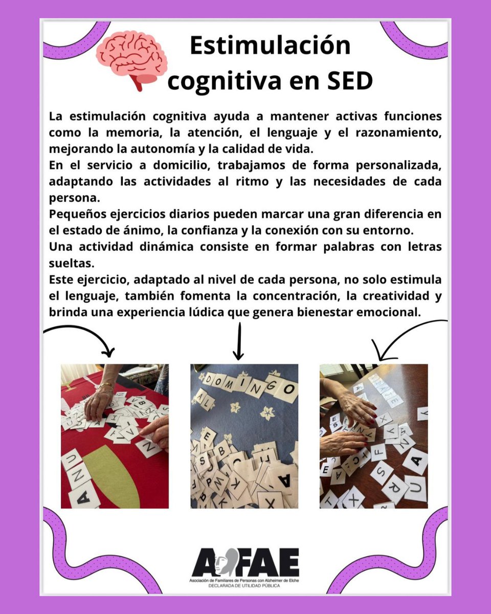 🚗 SED
🔡 Dentro de los servicios que realizamos en el domicilio, se encuentra la estimulación cognitiva. 
📐 A través de diversas herramientas de apoyo, realizamos actividades de estimulación de las capacidades superiores. 
💚#estimulacioncognitiva #servicioadomicilio☎️