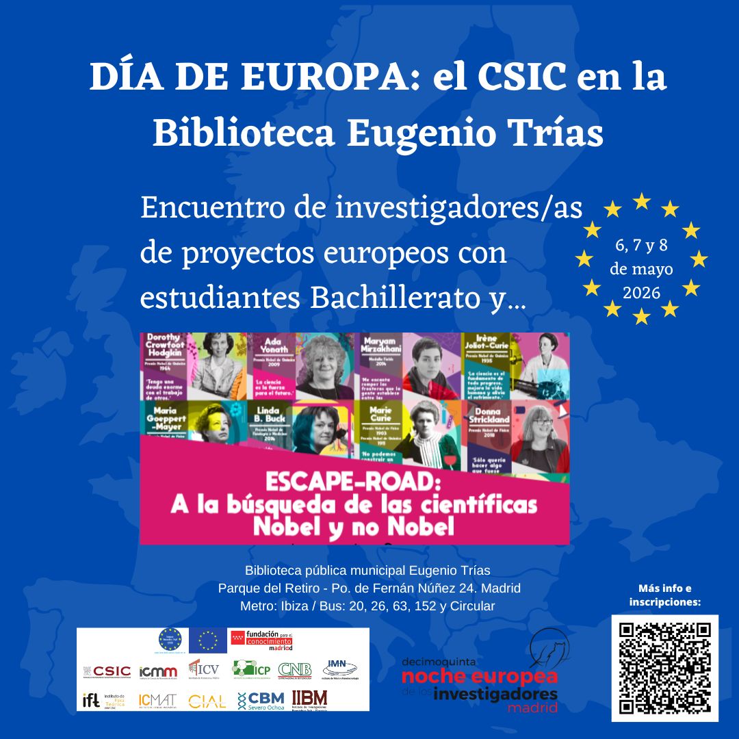 icmm_csic's tweet image. ¡Atención centros de #Bachillerato!
🇪🇺El próximo lunes 20 abrimos plazo para nuestras actividades por el Día de Europa 2026
📆6-8 mayo de 2026
🚩Biblioteca Eugenio Trías (Retiro)
⏰9:00 a 11:00, y de 12:00 a 14:00.
➡️icmm.csic.es/en/actualidad-…
