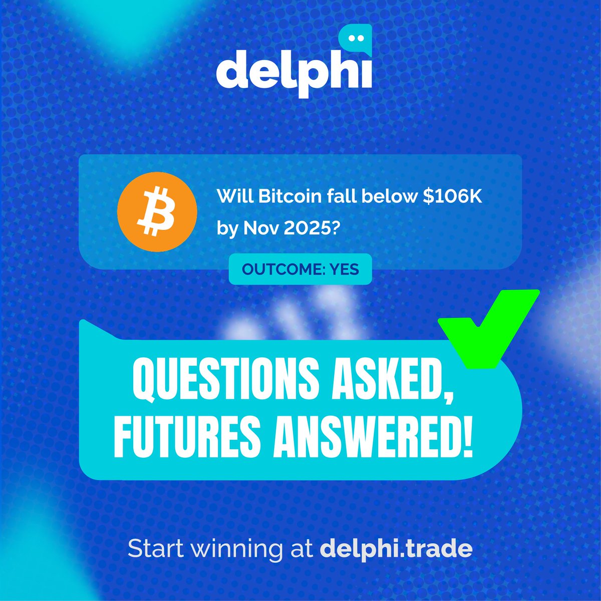 delphitrade's tweet image. Yes, it happened — $BTC fell below $106K! 💥
Market resolved: YES ✅
Did you see it coming or did it catch you off guard? 👀
Either way, claim your winnings and jump into the next market! 👇
🔗 delphi.trade
#Cronos #PredictionMarket #Delphi #BTC
