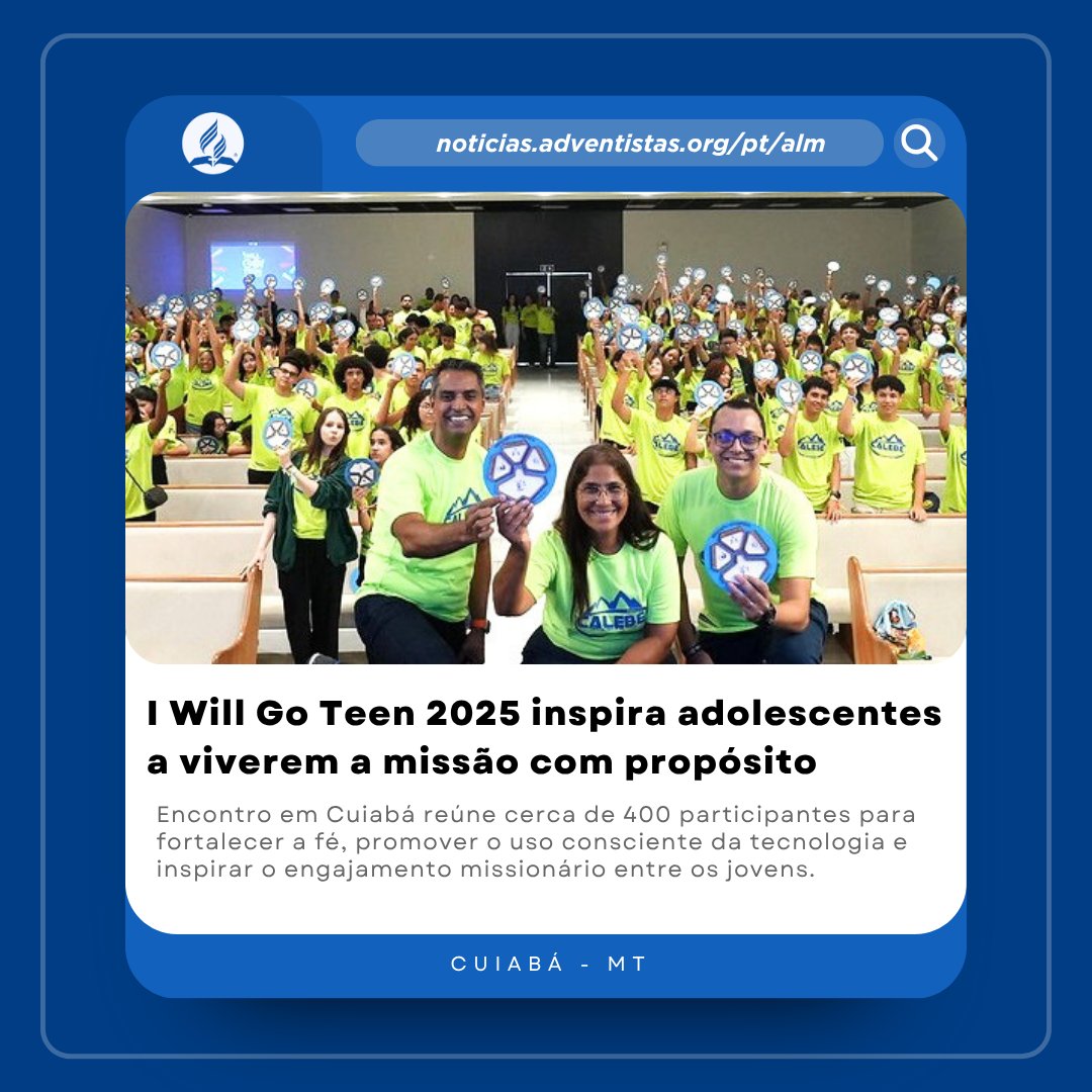 📰 Notícia ALM 📰

I Will Go Teen inspira adolescentes a viverem a missão com propósito

Leia mais em: noticias.adventistas.org/pt/i-will-go-t…

📸 Acesse as fotos do evento: flickr.com/photos/adventi…

Compartilhe!