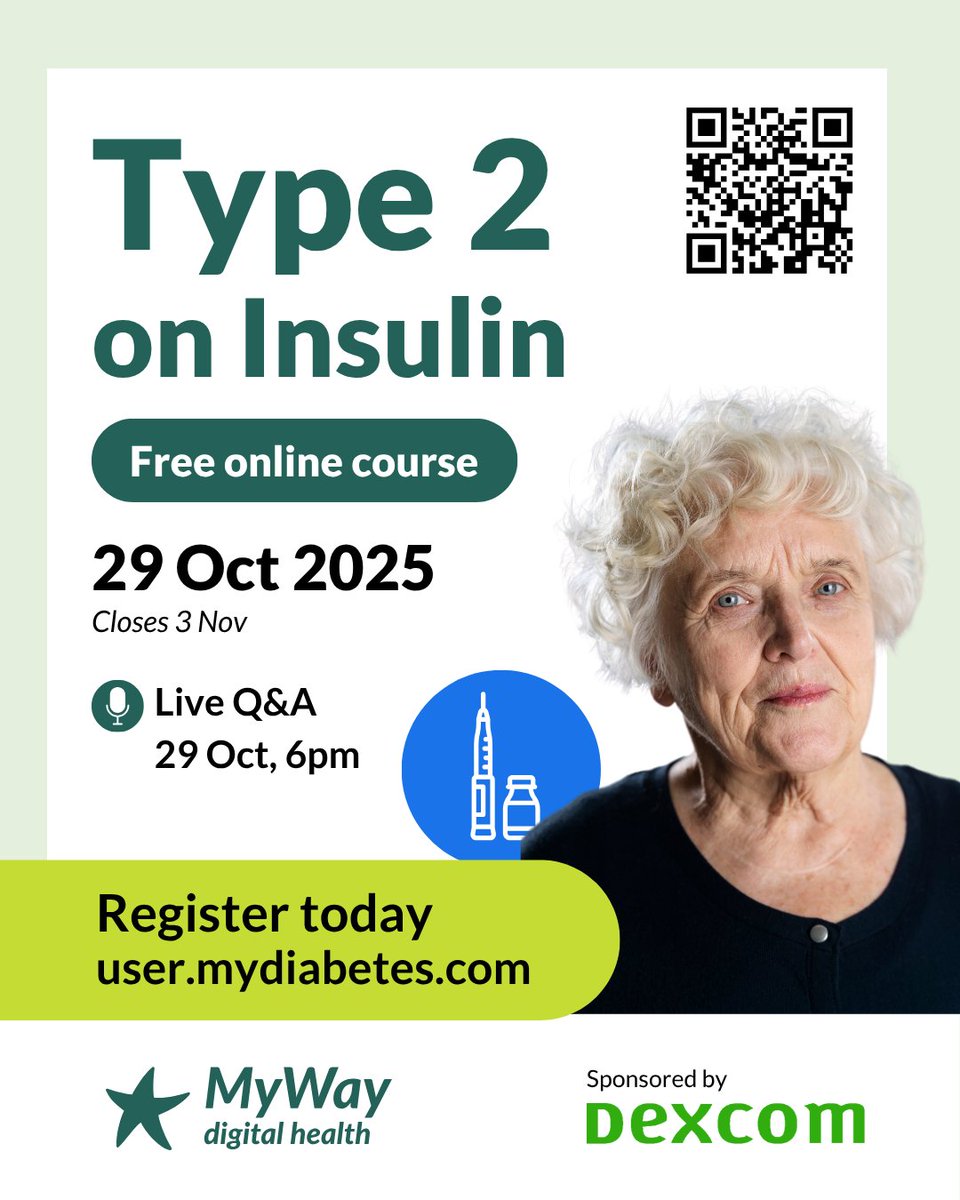 MyWay Digital Health (@mywaydigital) on Twitter photo 📌 Free Online Course: Type 2 Diabetes on Insulin
Starts 29 Oct – 6 days of expert-led learning to help you manage insulin, glucose monitoring & more.
🎙️ Live Q&A: 29 Oct - 6pm
🔗 Sign up: user.mydiabetes.com
Sponsored by Dexcom UK
#Type2Diabetes #FreeCourse #GBDoc #T2D 📌 Free Online Course: Type 2 Diabetes on Insulin
Starts 29 Oct – 6 days of expert-led learning to help you manage insulin, glucose monitoring & more.
🎙️ Live Q&A: 29 Oct - 6pm
🔗 Sign up: user.mydiabetes.com
Sponsored by Dexcom UK
#Type2Diabetes #FreeCourse #GBDoc #T2D