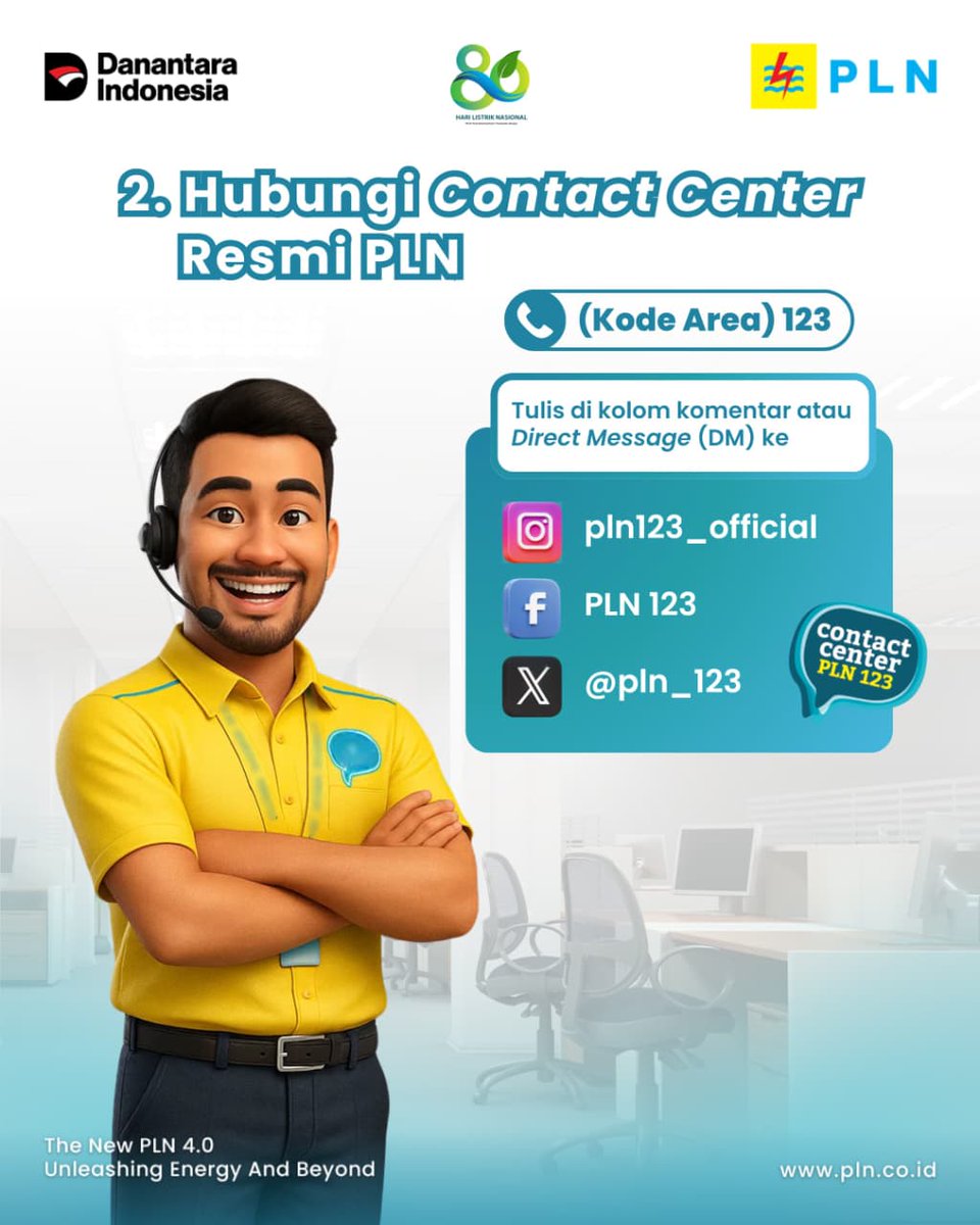 electrizen_mnk's tweet photo. Cerita atau keluh kesah soal listrik?
Contact Center PLN 123 atau PLN Mobile solusinya.
Cepat, aman, dan pasti ditangani.

#PLN123 https://t.co/zpOkLge01Y